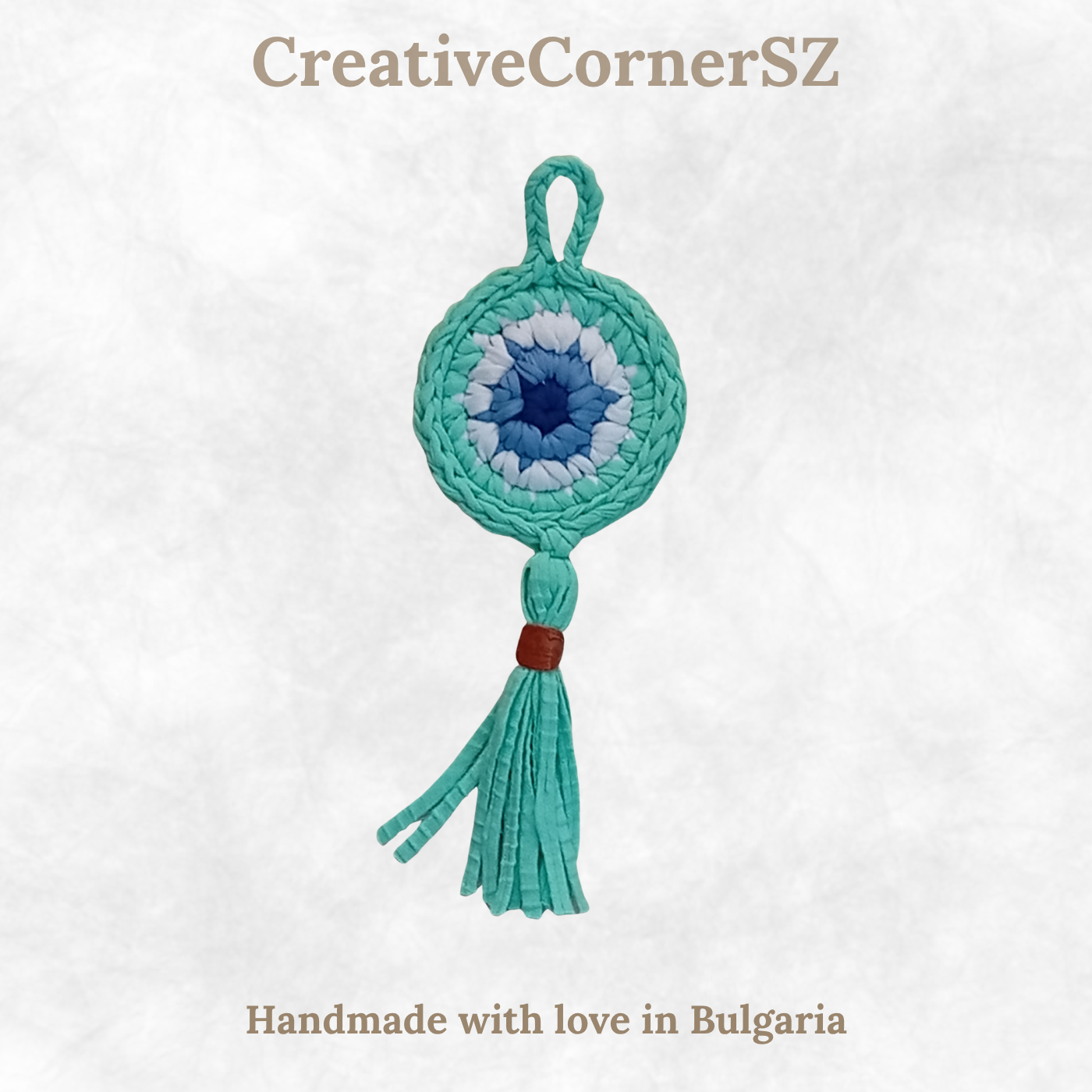 Handmade Crochet Evil Eye Hanging Ornament, Boho Wall Decor, Car Mirror Charm, Bag Accessory, Cotton Handmade Gift