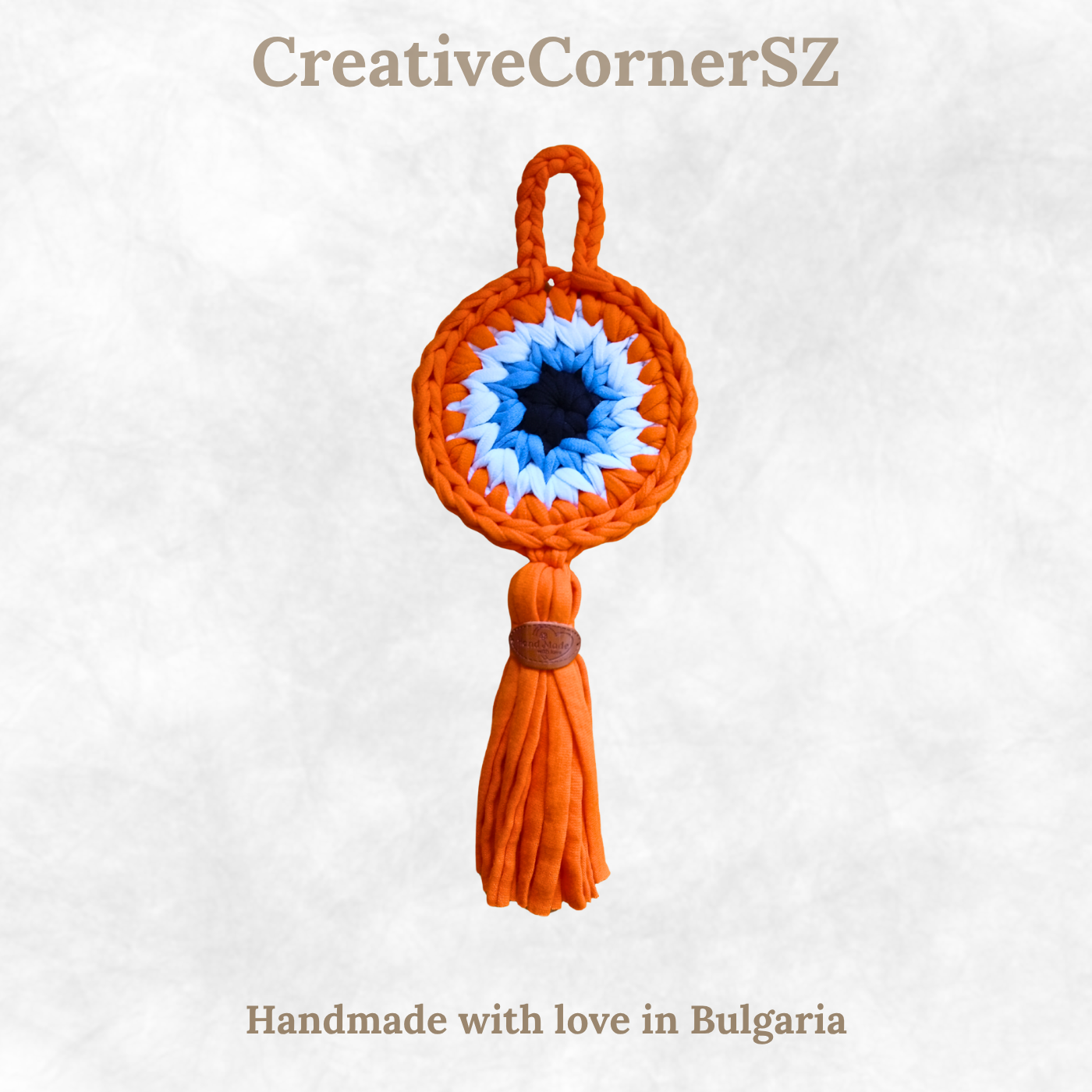 Handmade Crochet Evil Eye Hanging Ornament, Boho Wall Decor, Car Mirror Charm, Bag Accessory, Cotton Handmade Gift