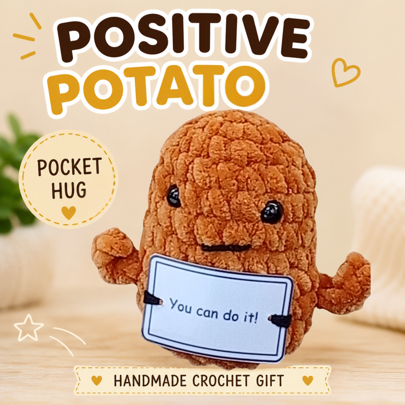Handmade Positive Potato Pocket Hug | Cute Crochet Gift