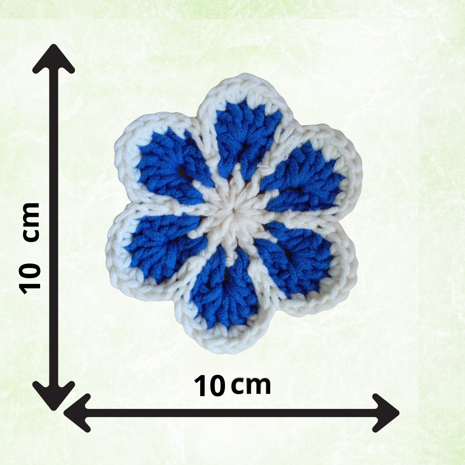 White & Sky Blue Crochet Flower Applique – Handmade Floral Embellishment (10cm)