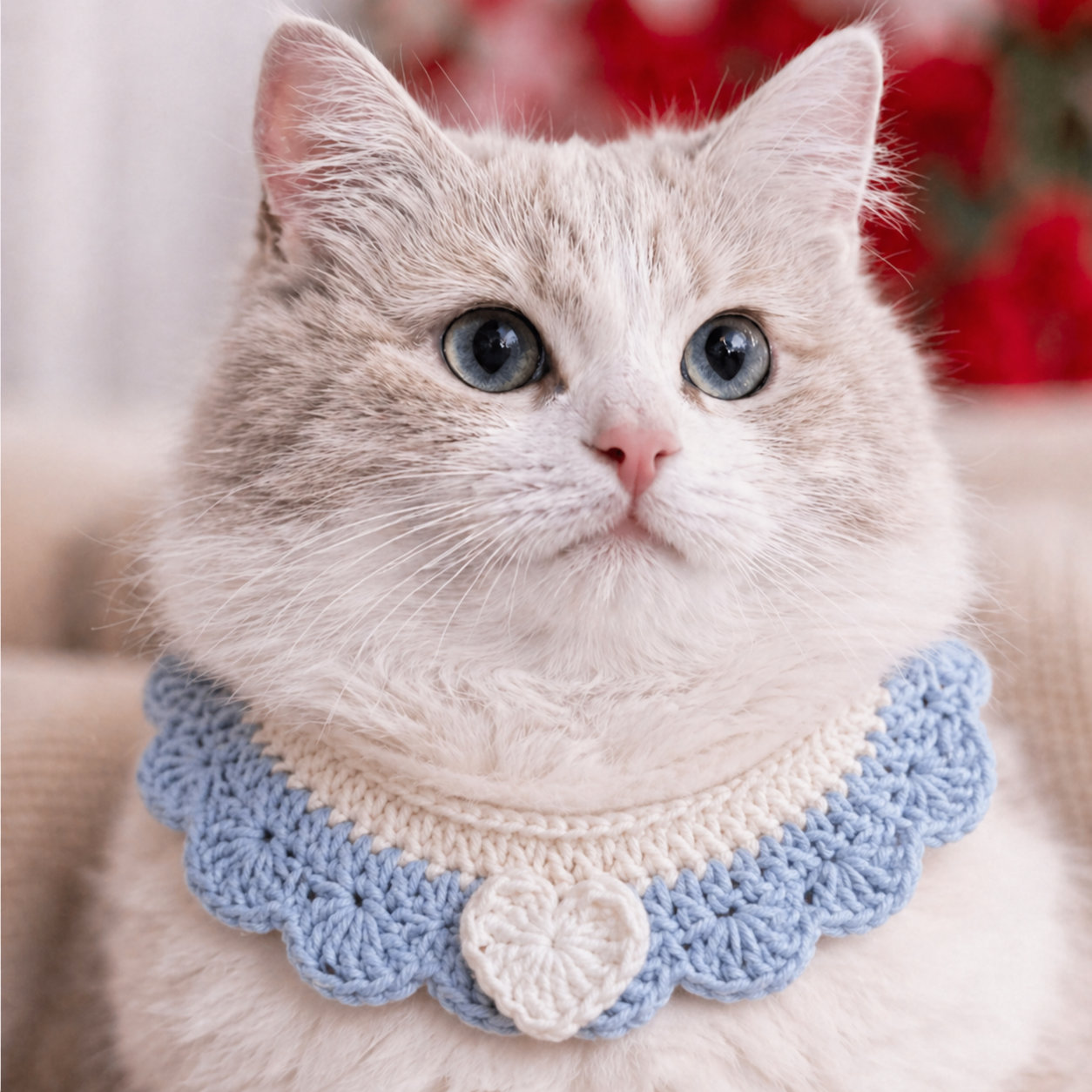 Crochet Pet Collar Handmade – Adjustable Soft Scarf for Cats & Small Dogs