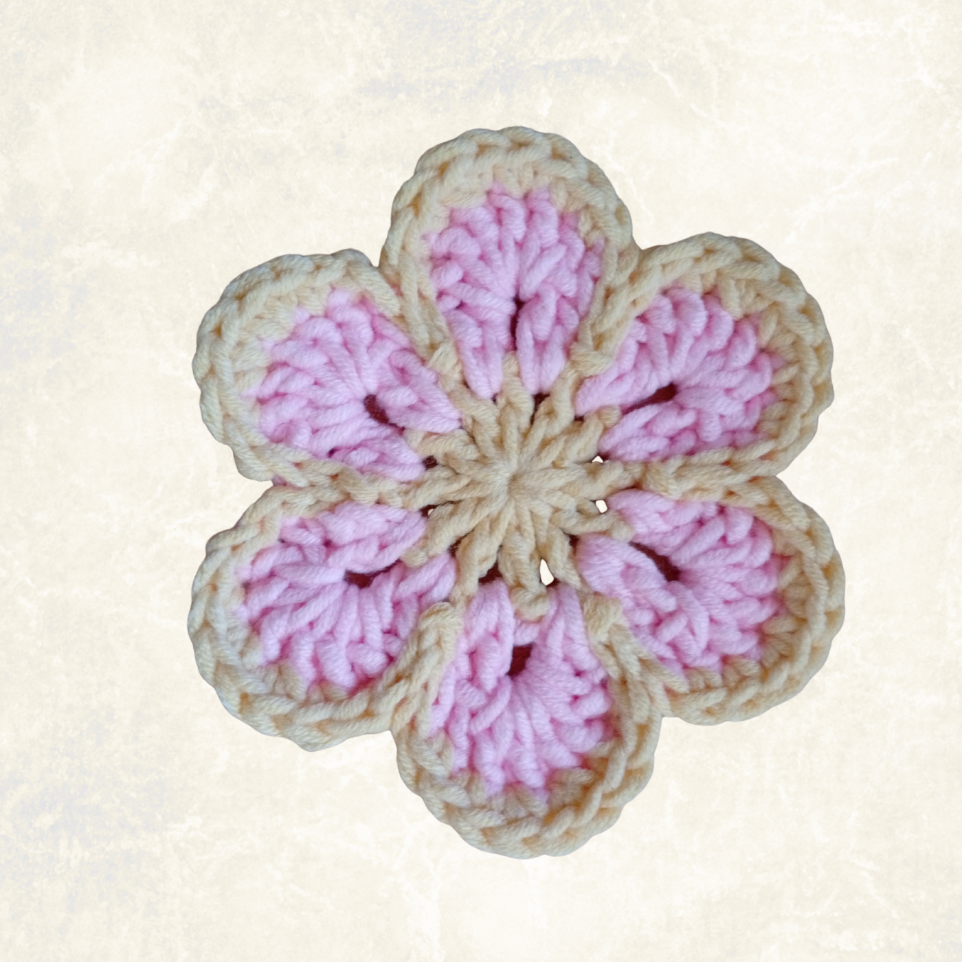 Cream & Pink Crochet Flower Applique – Handmade Floral Embellishment (10cm)