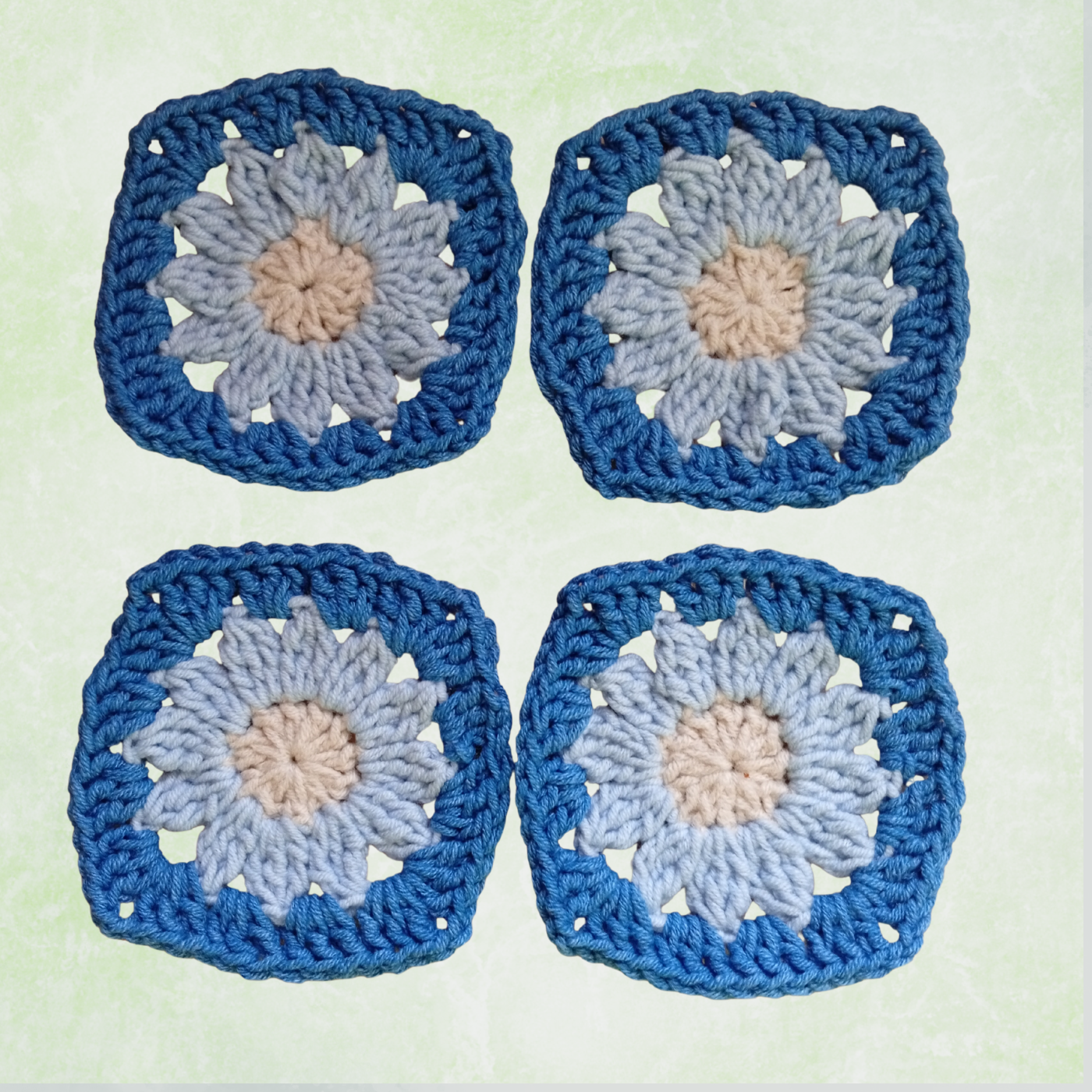 Blue Crochet Flower Granny Squares – 10 Handmade Granny Squares in Neutral Boho Colors (8 cm)
