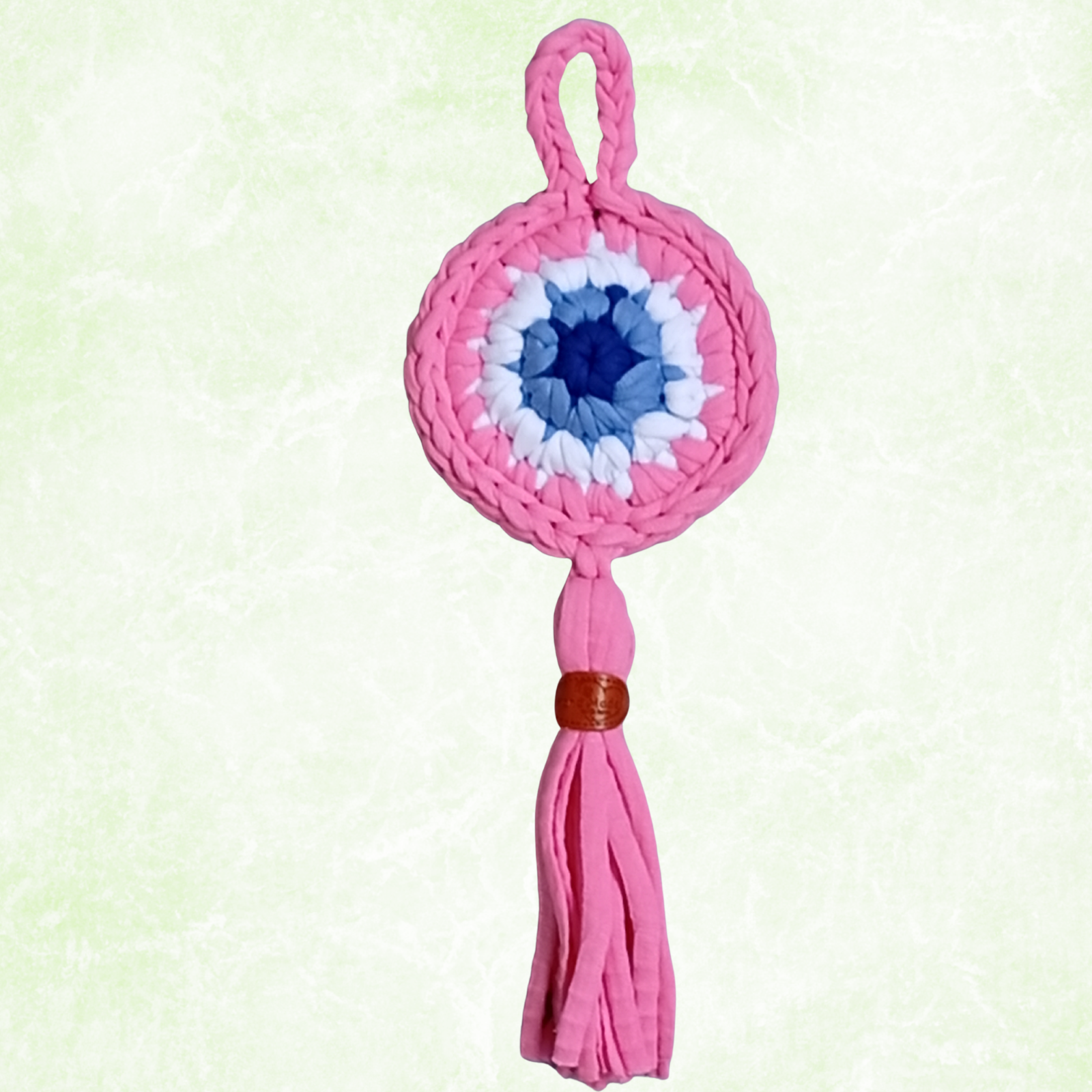 Handmade Crochet Evil Eye Hanging Ornament, Boho Wall Decor, Car Mirror Charm, Bag Accessory, Cotton Handmade Gift