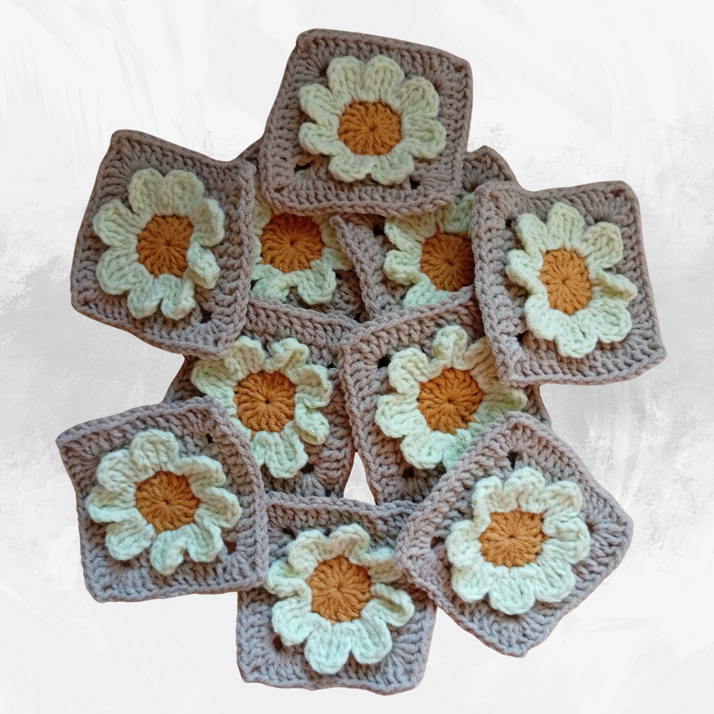 Crochet Daisy Granny Squares – Set of 10 Handmade Floral Motifs (8x8 cm)