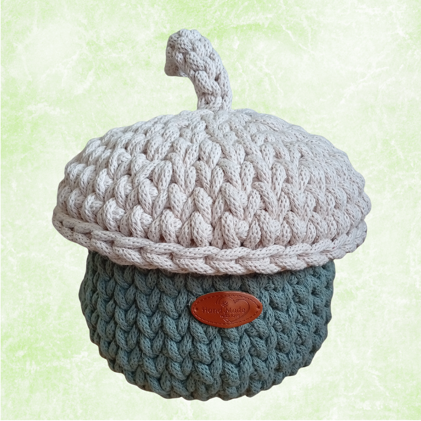 Sturdy Cotton Rope Basket with Lid, Handmade Crochet Acorn Storage Organizer