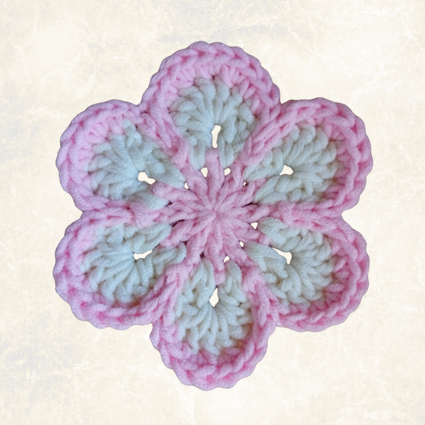 Pink & White Crochet Flower Applique – Handmade Floral Embellishment (10cm)