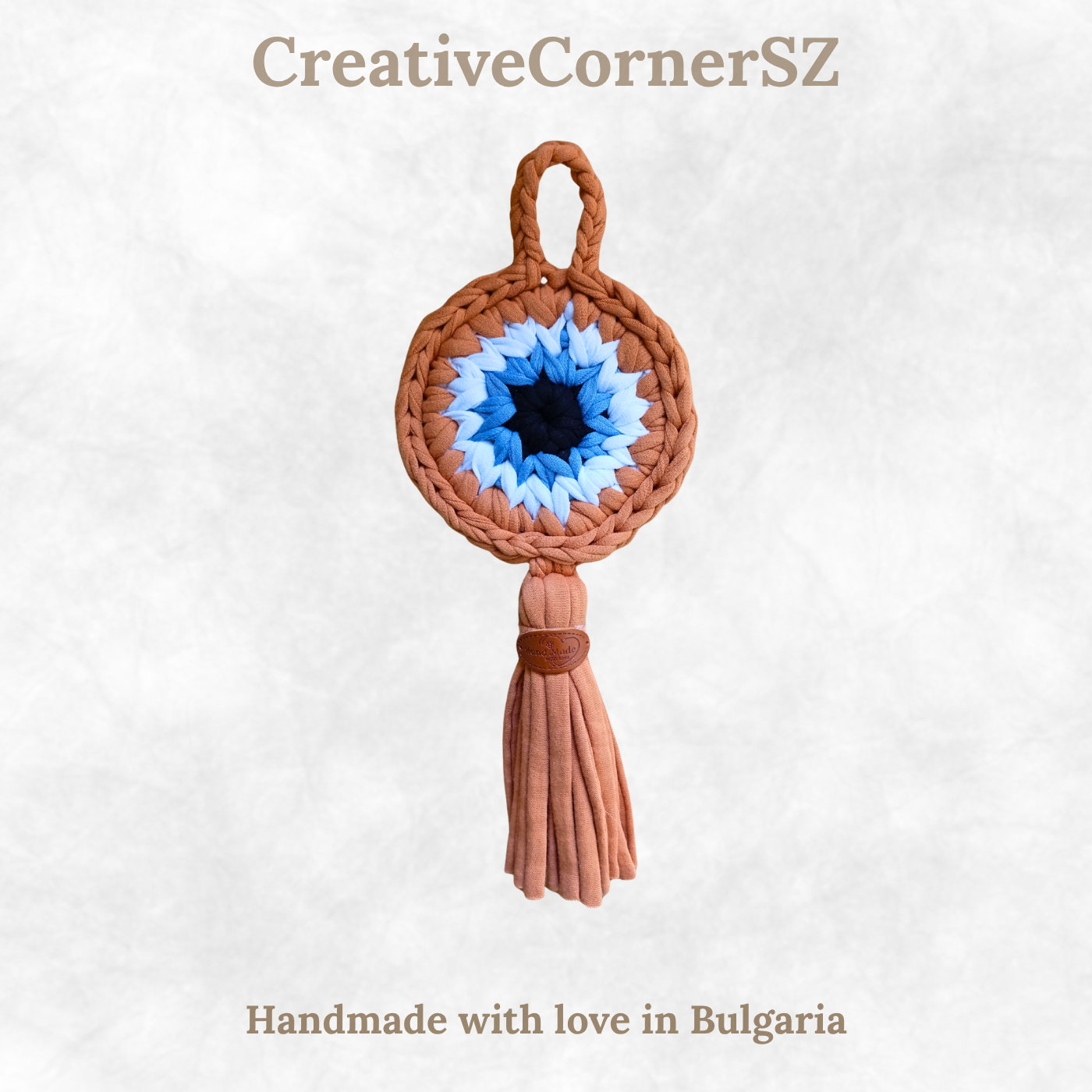Handmade Crochet Evil Eye Hanging Ornament, Boho Wall Decor, Car Mirror Charm, Bag Accessory, Cotton Handmade Gift