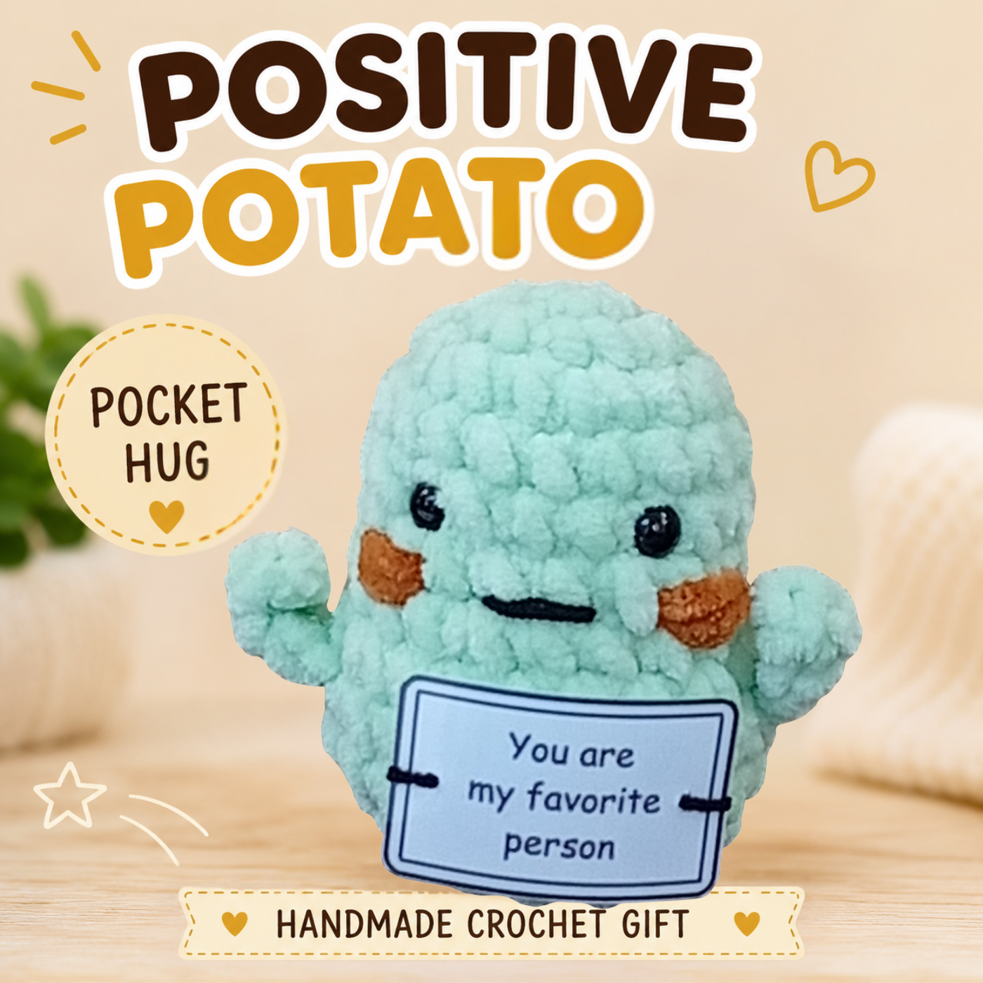 Handmade Positive Potato Pocket Hug | Cute Crochet Gift