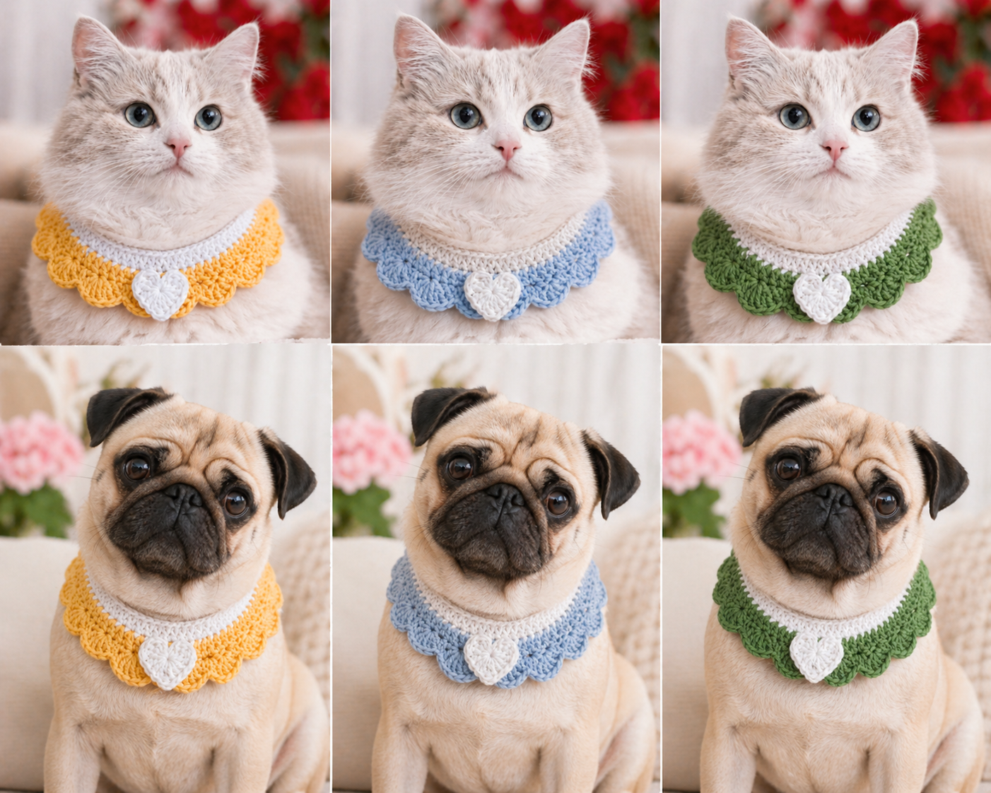 Crochet Pet Collar Handmade – Adjustable Soft Scarf for Cats & Small Dogs