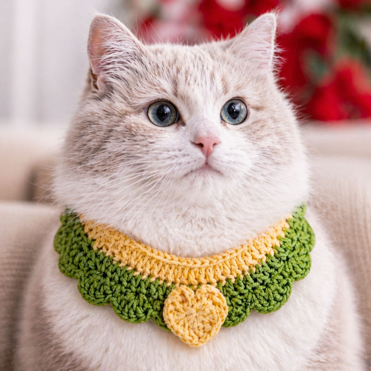 Crochet Pet Collar Handmade – Adjustable Soft Scarf for Cats & Small Dogs