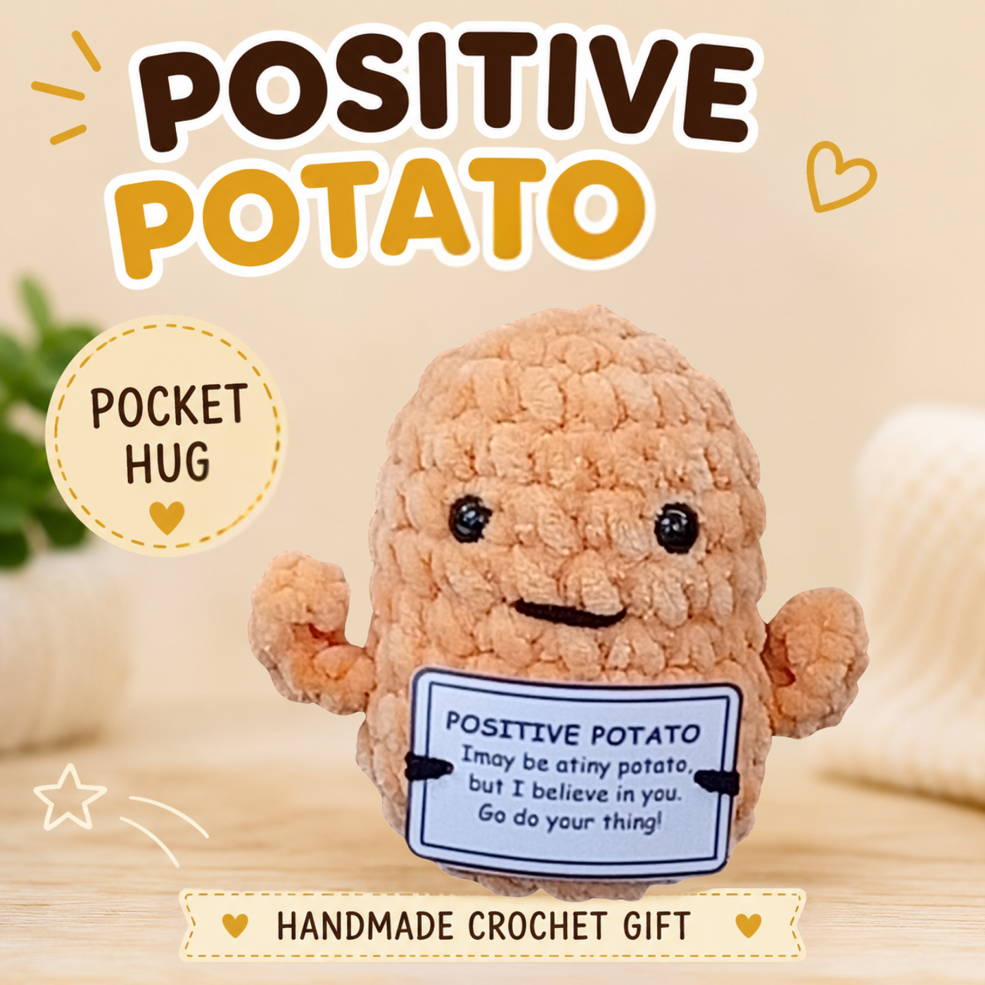 Handmade Positive Potato Pocket Hug | Cute Crochet Gift