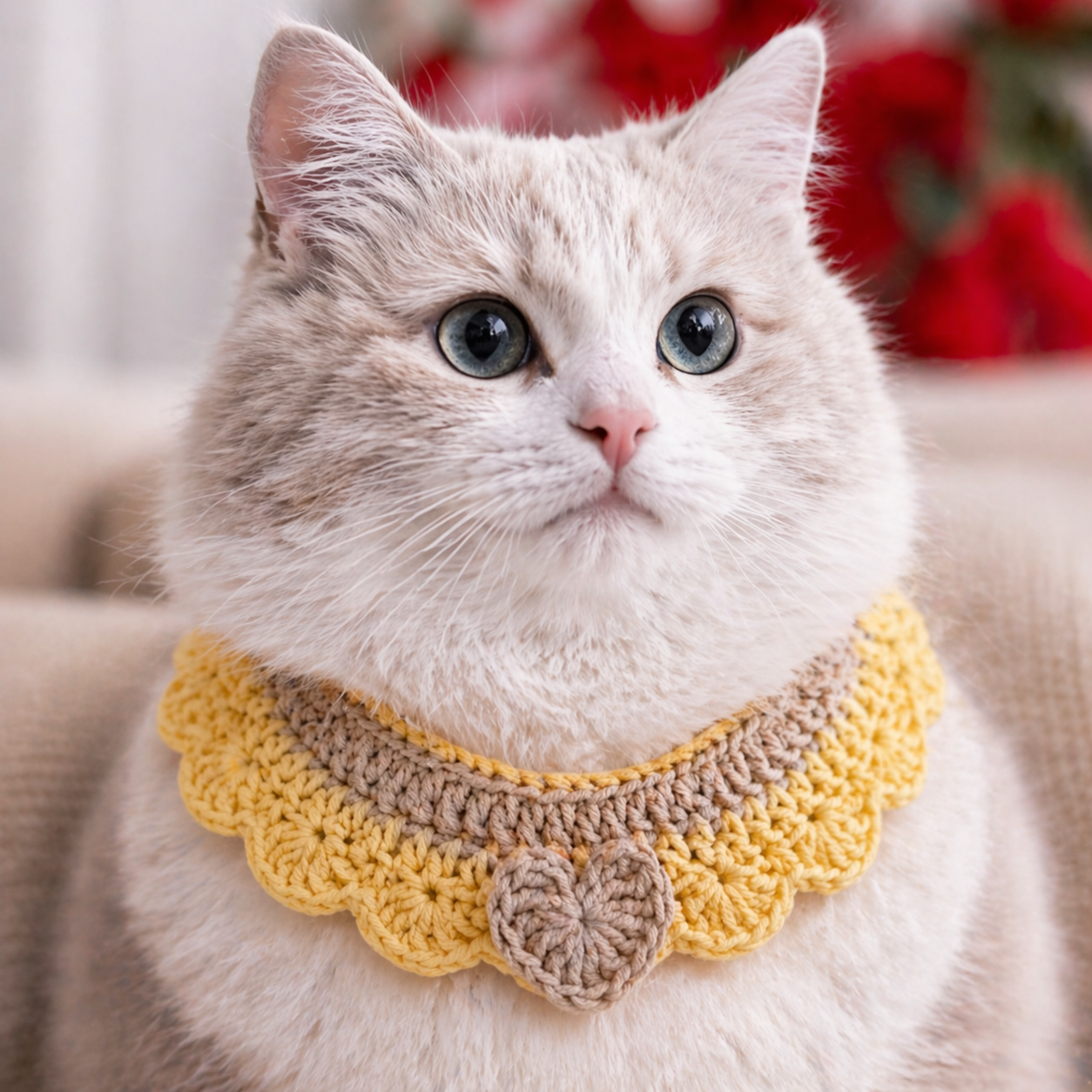 Crochet Pet Collar Handmade – Adjustable Soft Scarf for Cats & Small Dogs
