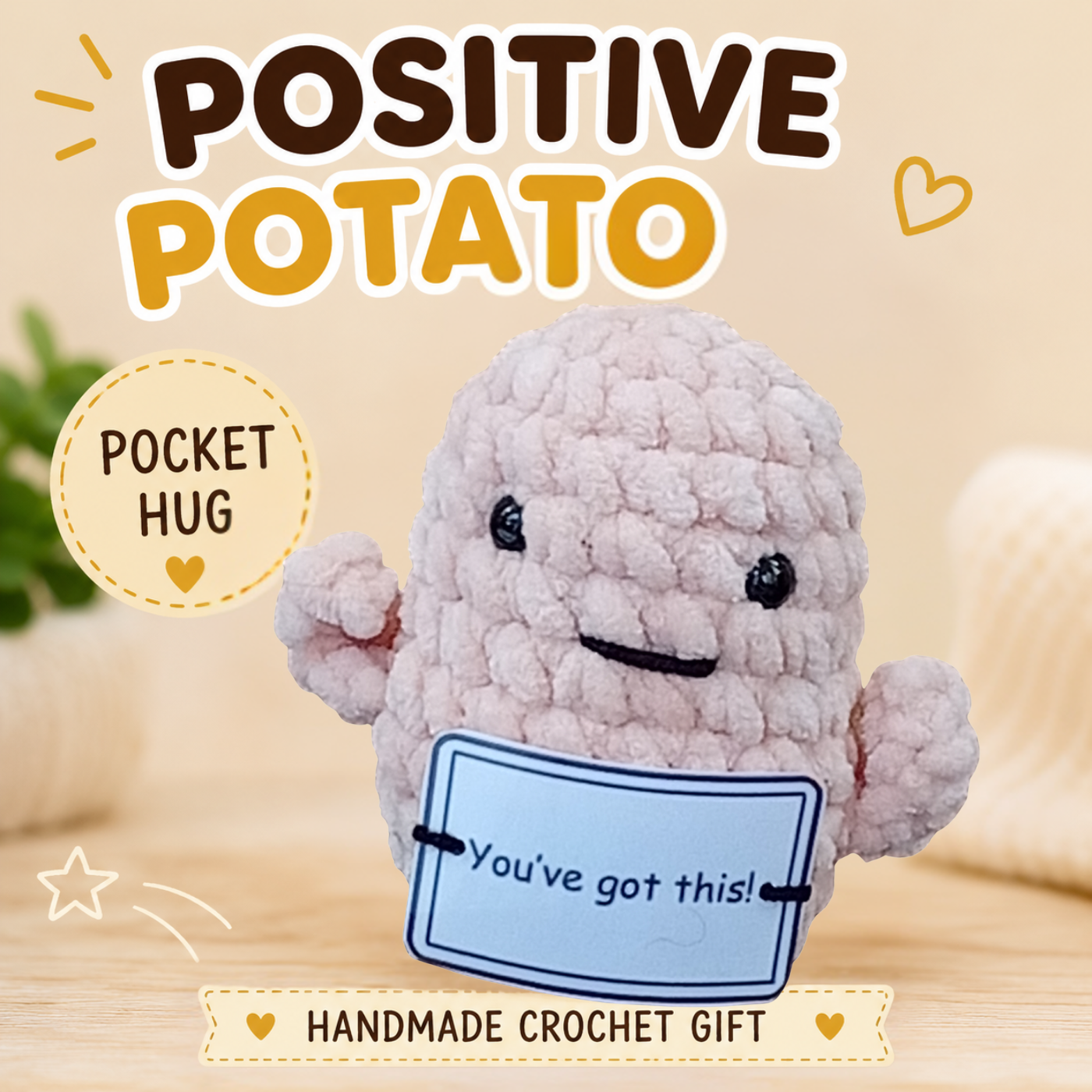 Handmade Positive Potato Pocket Hug | Cute Crochet Gift