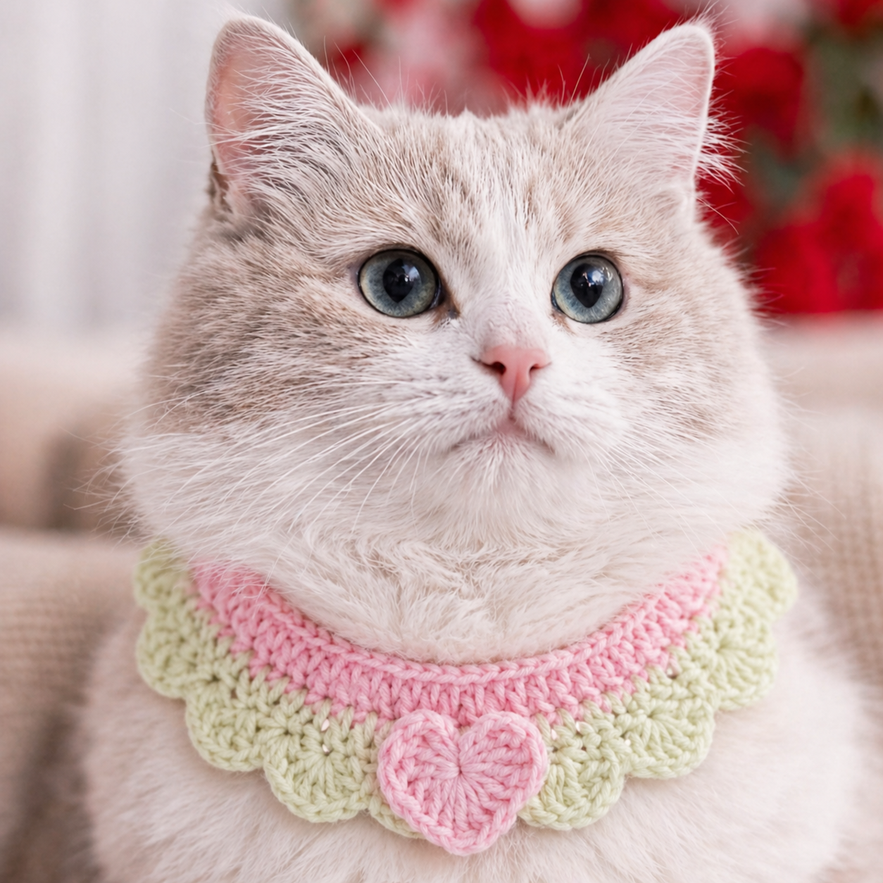 Crochet Pet Collar Handmade – Adjustable Soft Scarf for Cats & Small Dogs