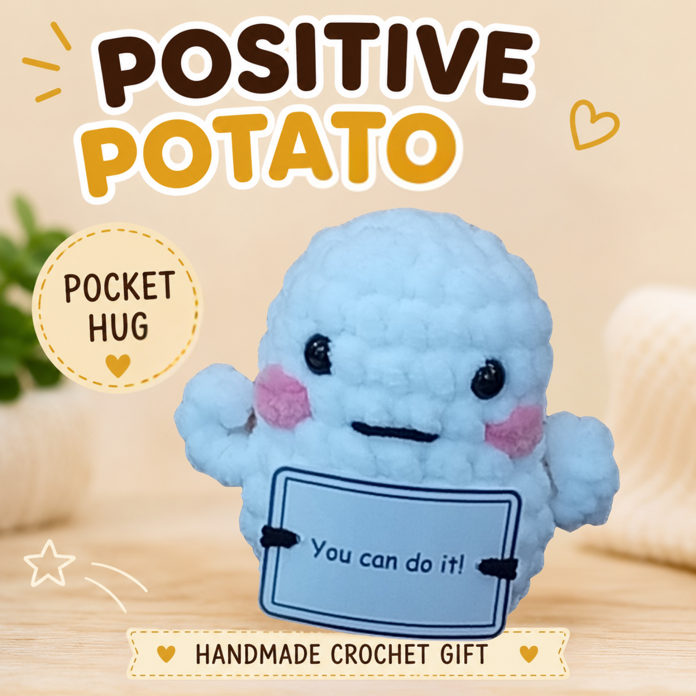 Handmade Positive Potato Pocket Hug | Cute Crochet Gift