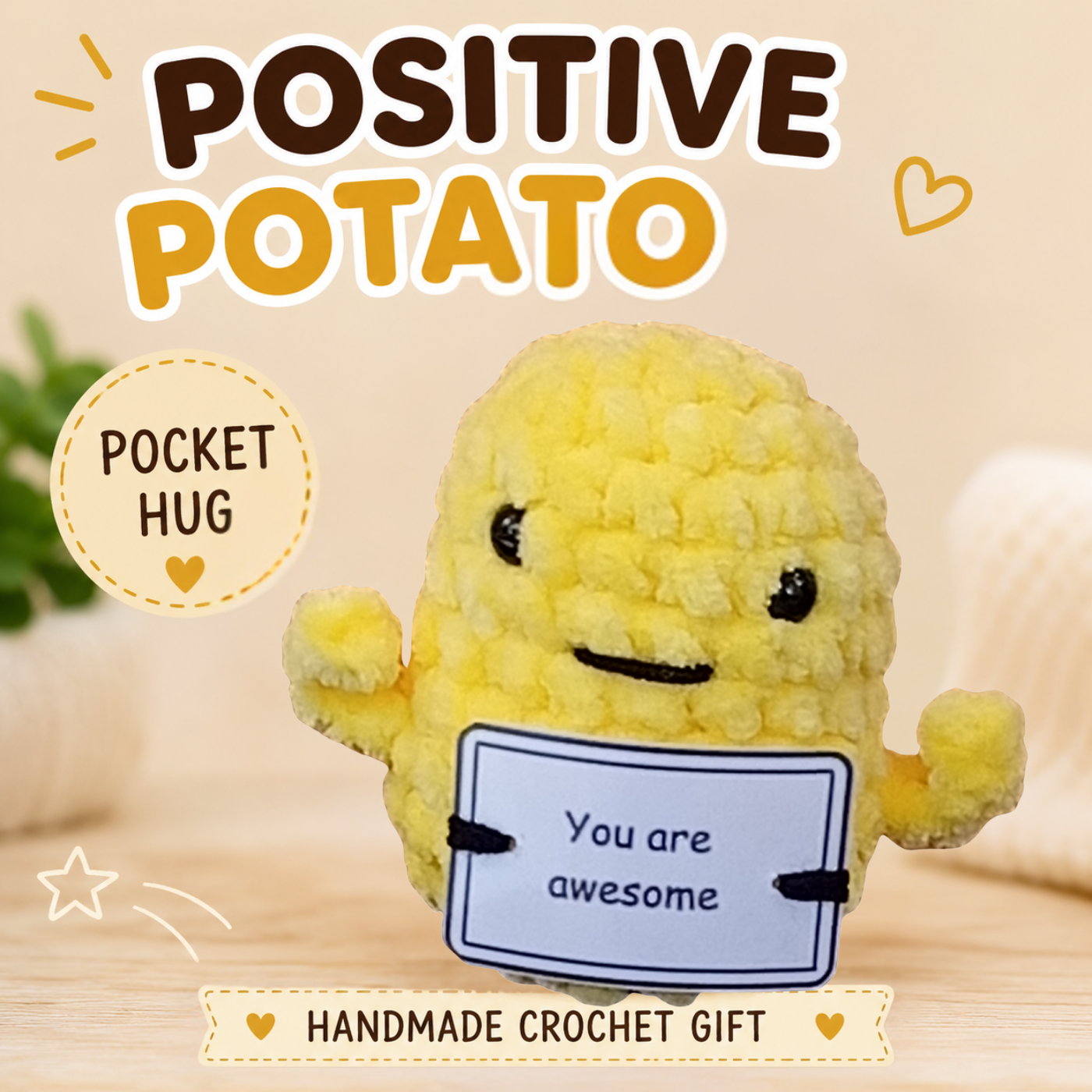 Handmade Positive Potato Pocket Hug | Cute Crochet Gift