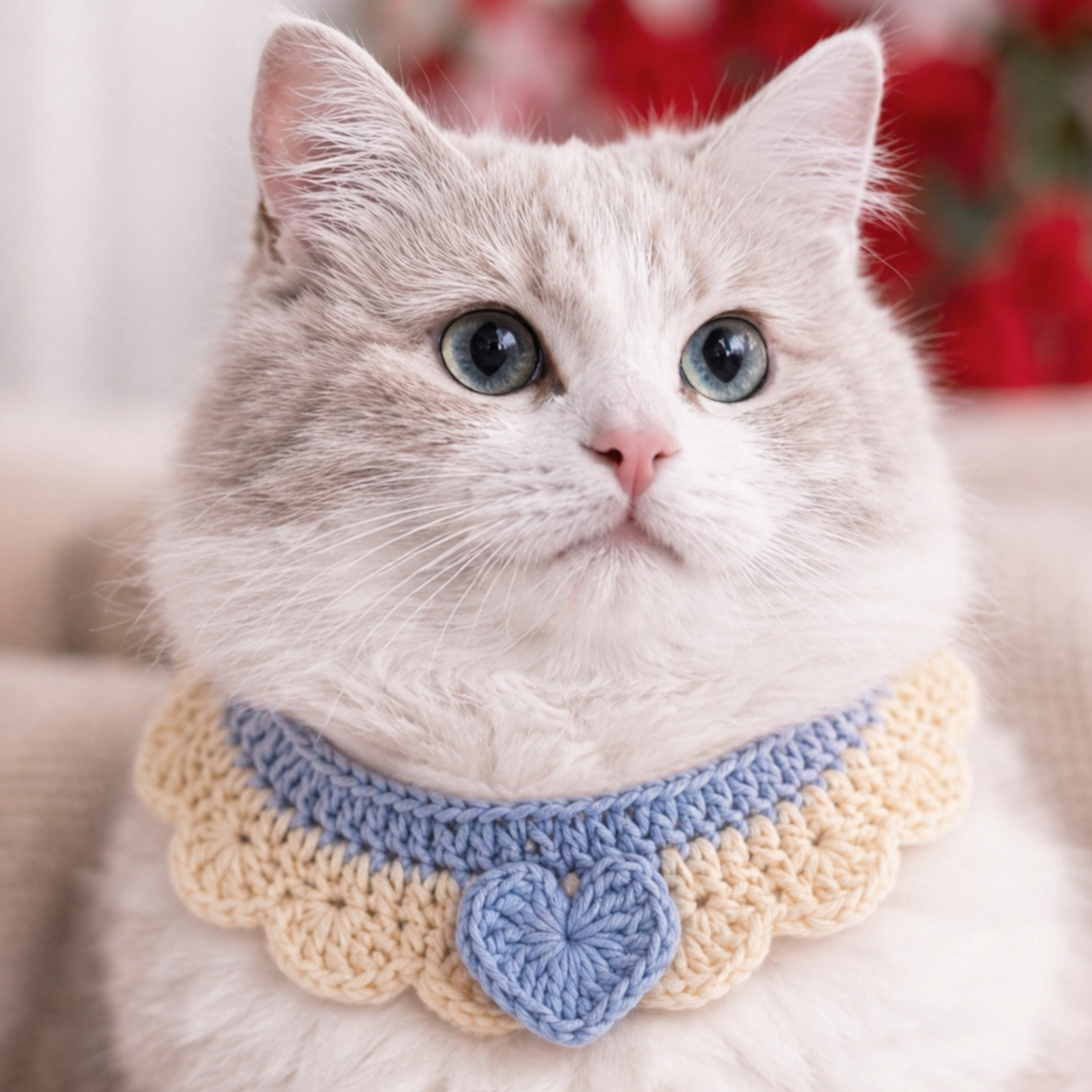 Crochet Pet Collar Handmade – Adjustable Soft Scarf for Cats & Small Dogs