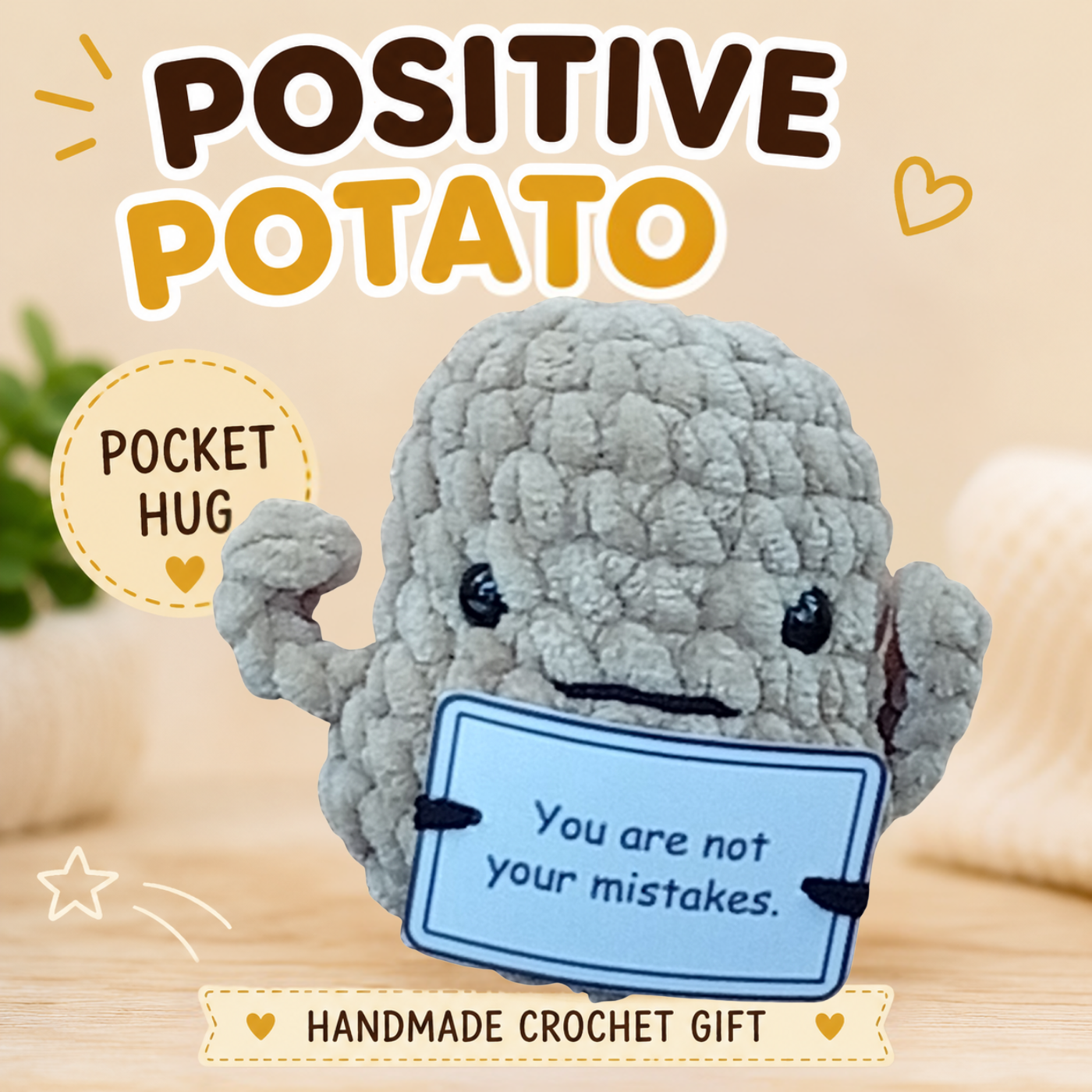 Handmade Positive Potato Pocket Hug | Cute Crochet Gift