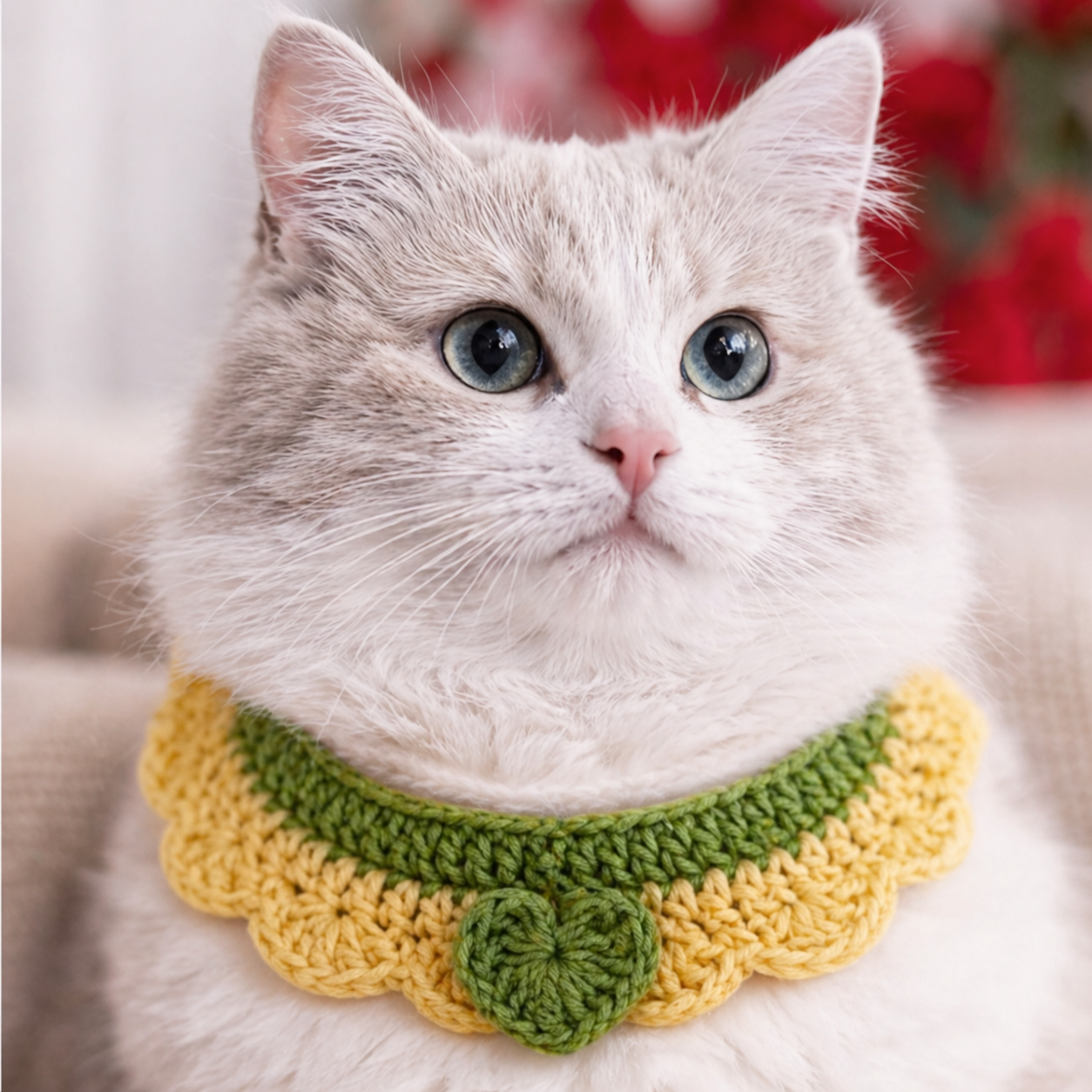 Crochet Pet Collar Handmade – Adjustable Soft Scarf for Cats & Small Dogs