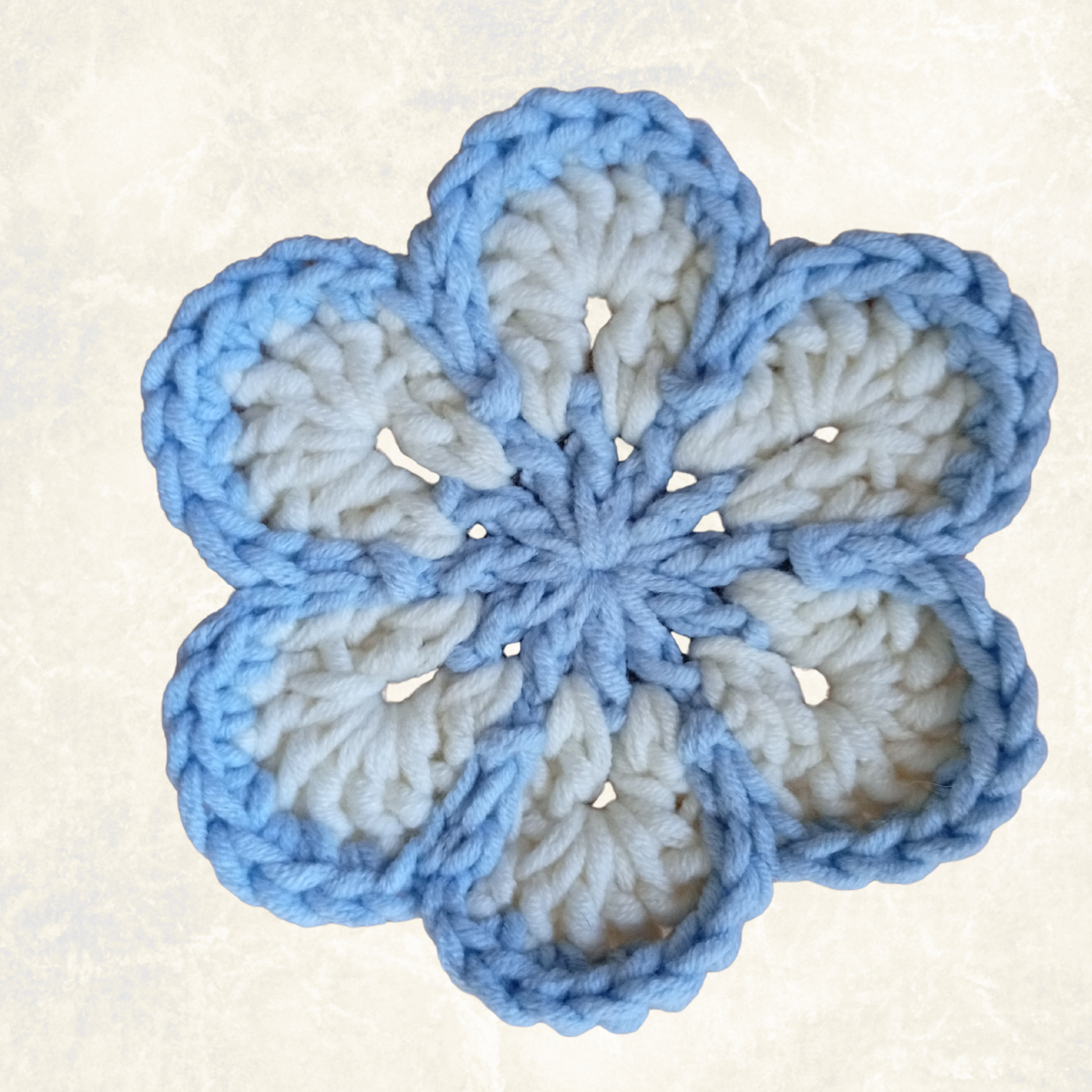 Sky Blue & White Crochet Flower Applique – Handmade Floral Embellishment (10cm)