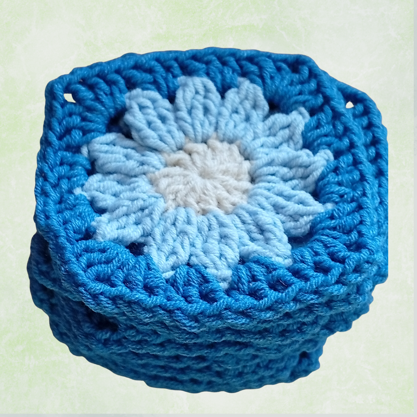 Blue Crochet Flower Granny Squares – 10 Handmade Granny Squares in Neutral Boho Colors (8 cm)