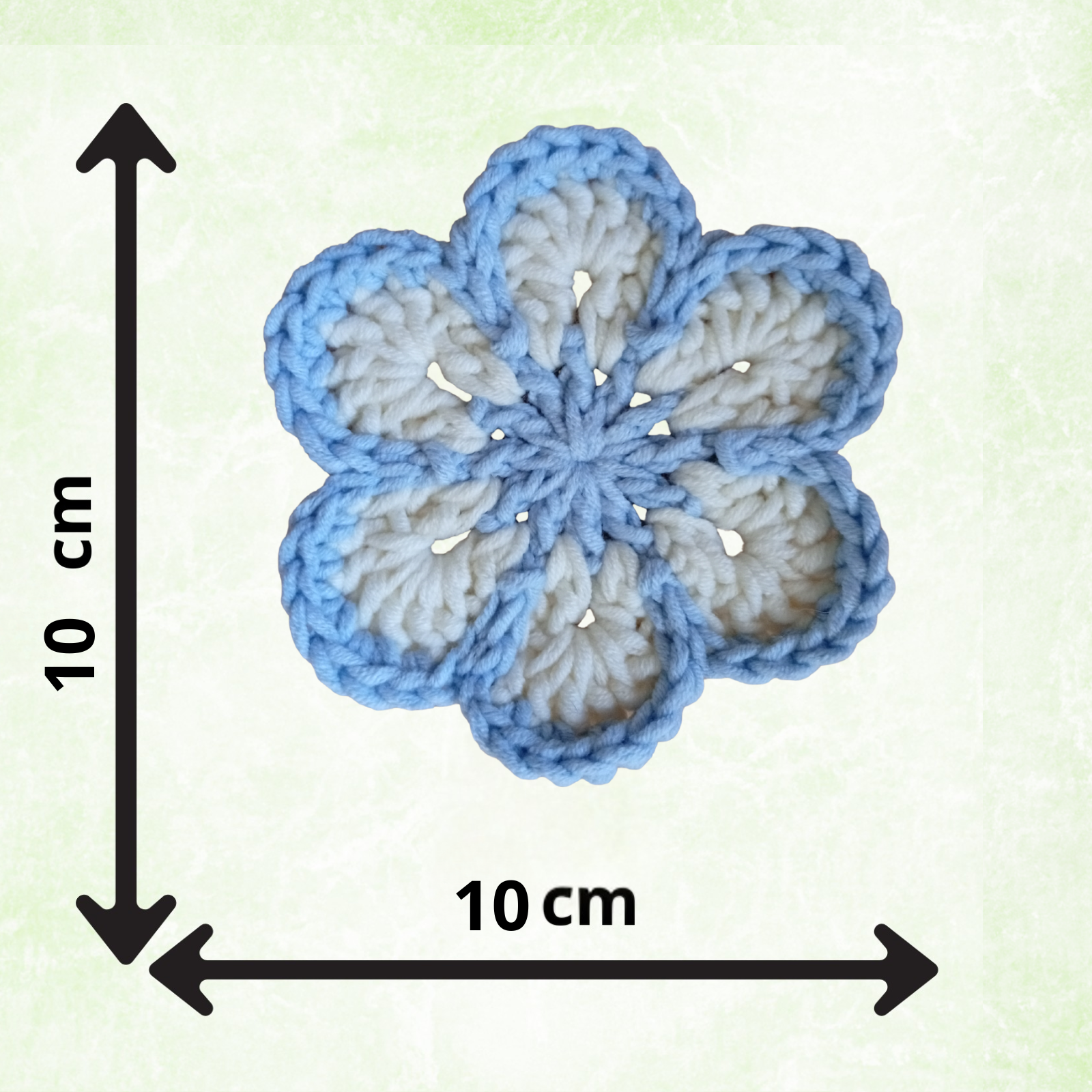 Sky Blue & White Crochet Flower Applique – Handmade Floral Embellishment (10cm)