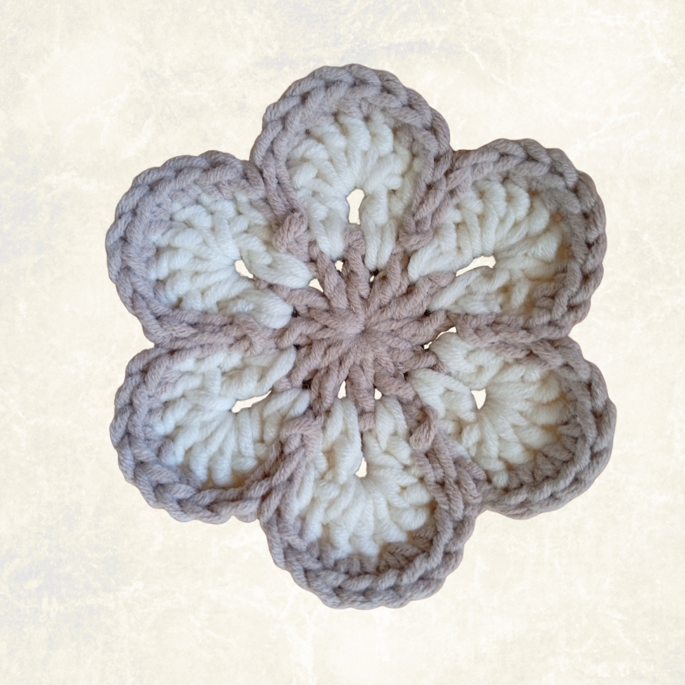 Beige & White Crochet Flower Applique – Handmade Floral Embellishment (10cm)