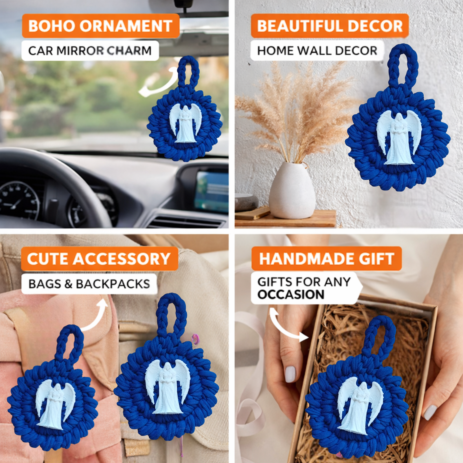 Handmade Crochet Mandala Hanging Ornament – Boho Car Mirror Charm, Cotton Wall Decor, Bag Accessory, Angel Pendant Gift