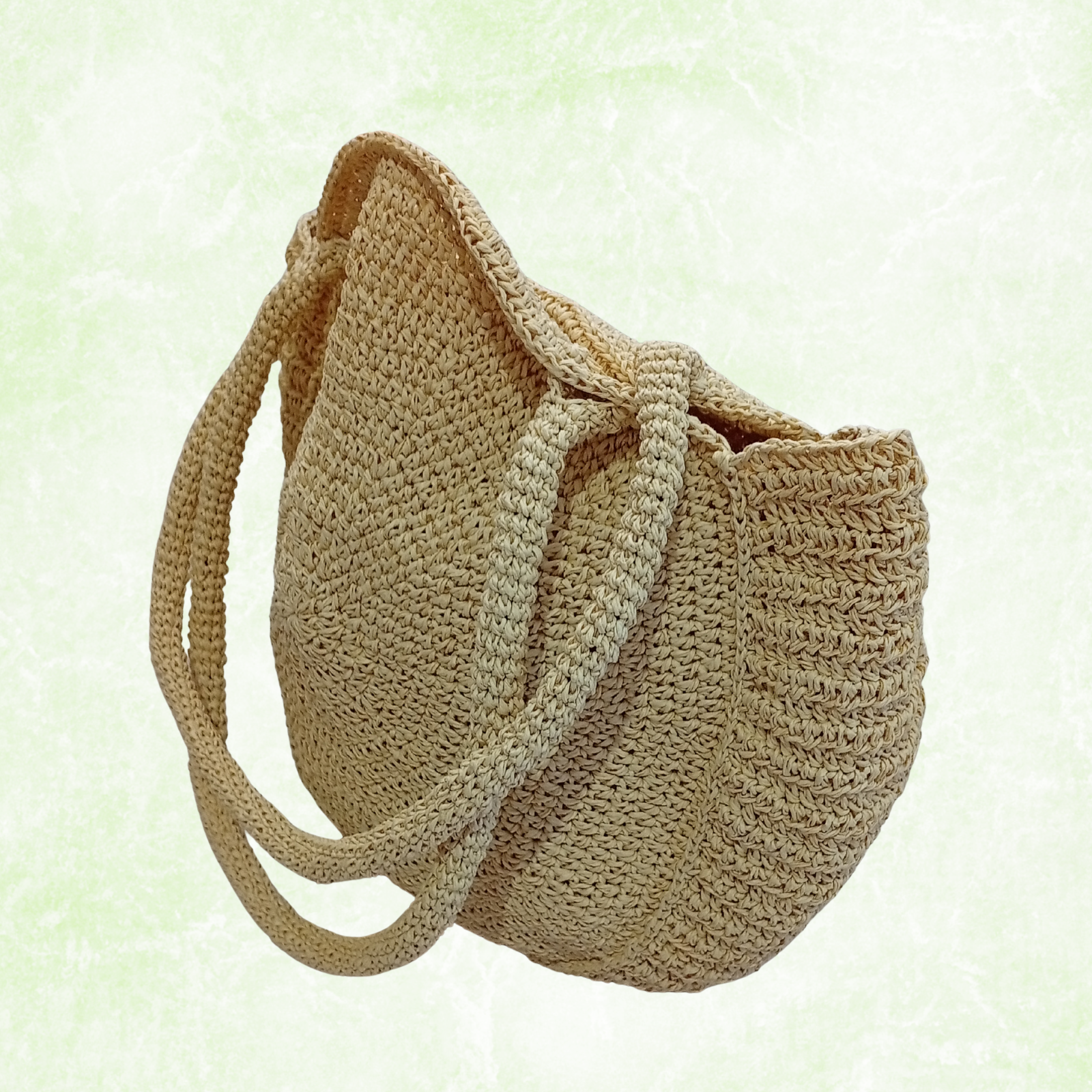 Boho Crochet Tote Bag, Large Raffia Shoulder Bag, Summer Beach Bag, Woven Straw Handbag, Bohemian Shopper Tote, Handmade Knitted Purse
