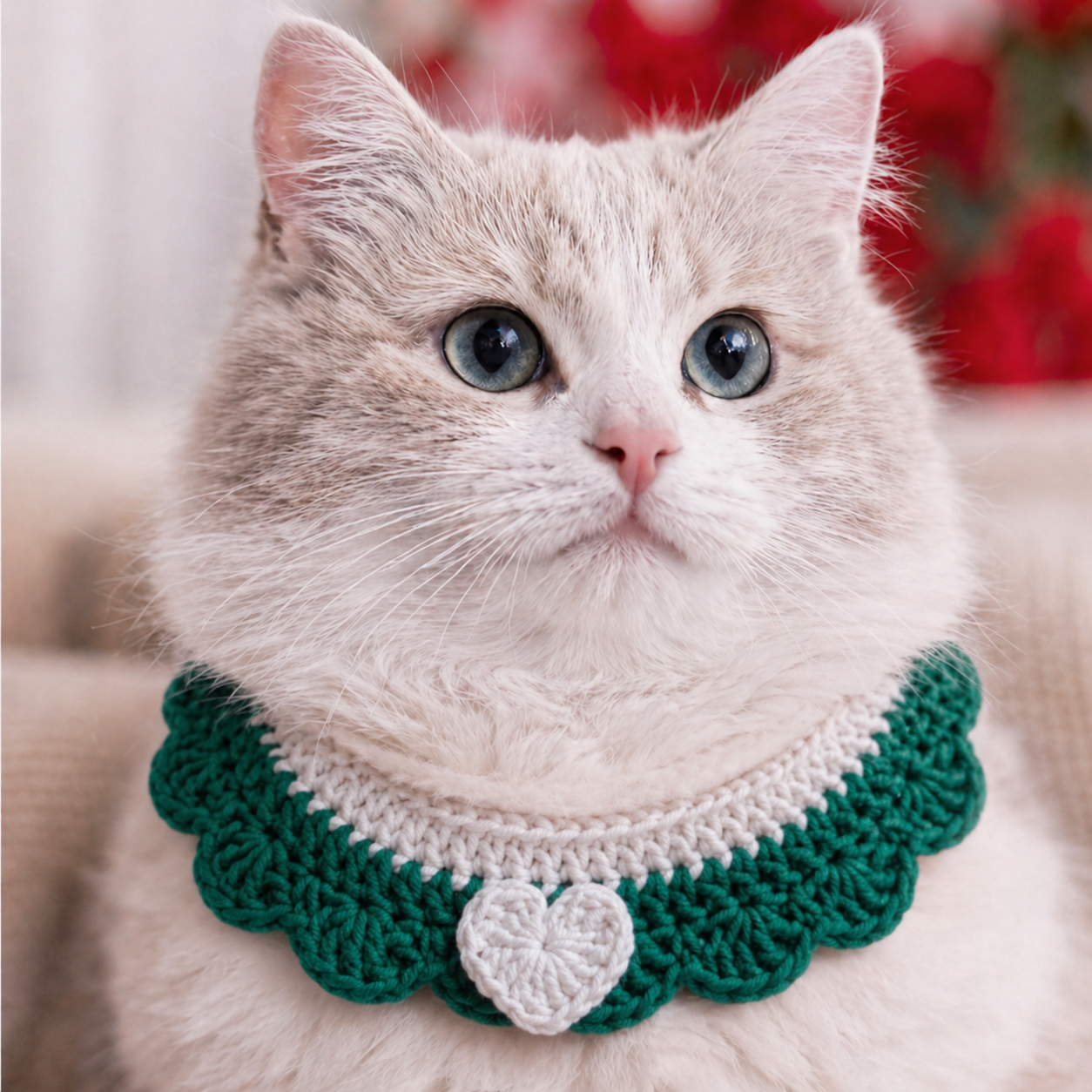 Crochet Pet Collar Handmade – Adjustable Soft Scarf for Cats & Small Dogs