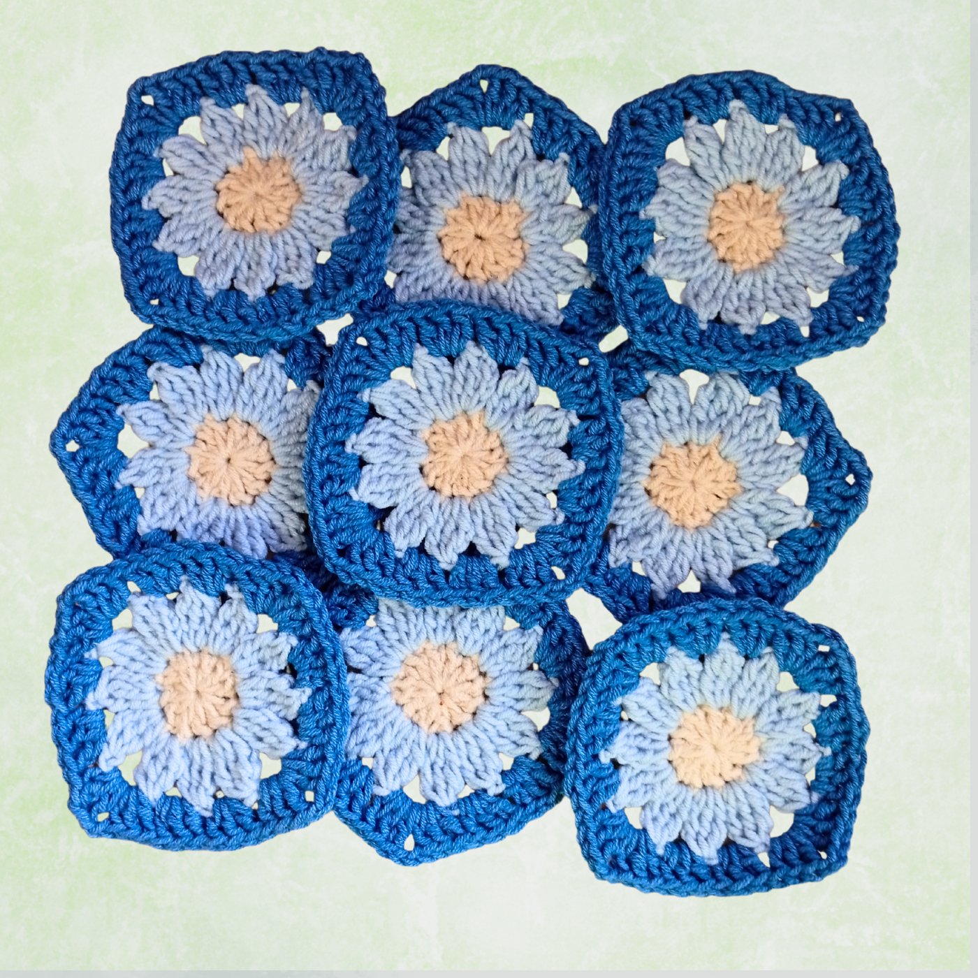 Blue Crochet Flower Granny Squares – 10 Handmade Granny Squares in Neutral Boho Colors (8 cm)