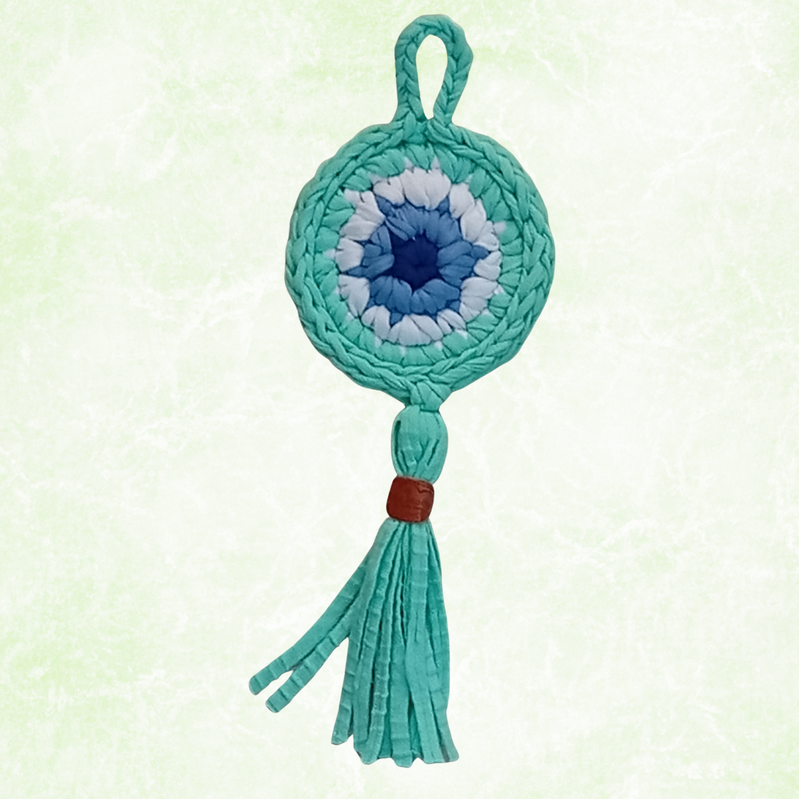 Handmade Crochet Evil Eye Hanging Ornament, Boho Wall Decor, Car Mirror Charm, Bag Accessory, Cotton Handmade Gift