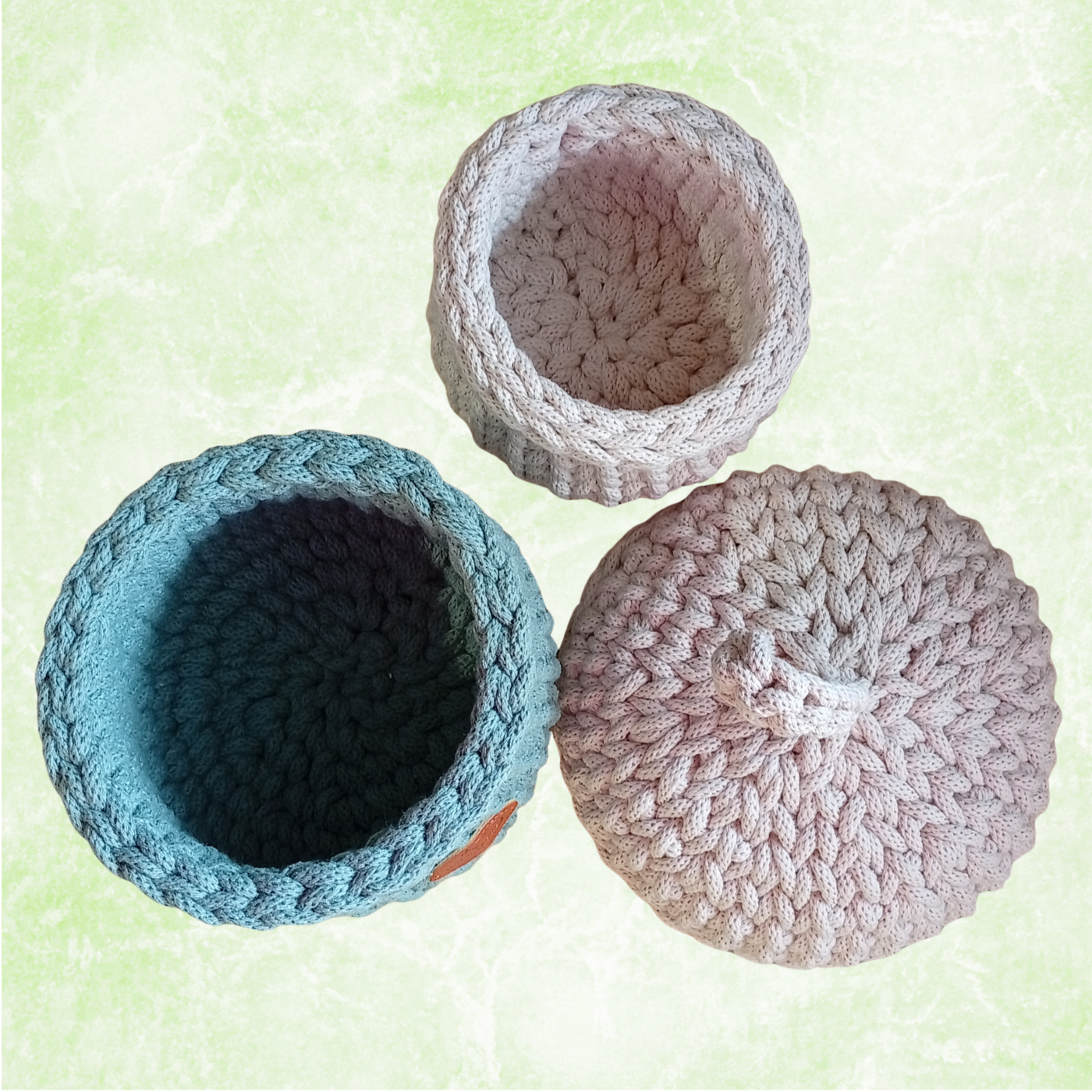 Sturdy Cotton Rope Basket with Lid, Handmade Crochet Acorn Storage Organizer
