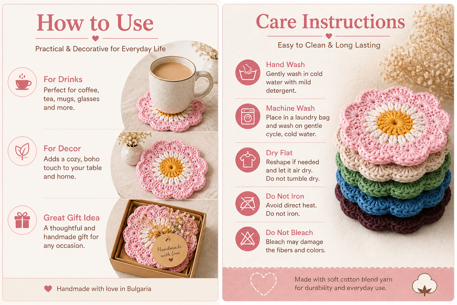 Handmade Crochet Flower Coasters – Set of 4