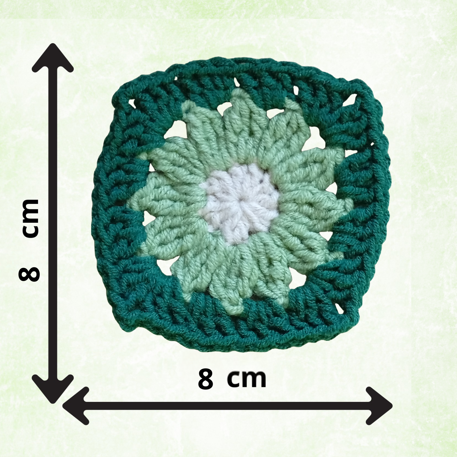 Green Crochet Flower Granny Squares – 10 Handmade Granny Squares in Neutral Boho Colors (8 cm)
