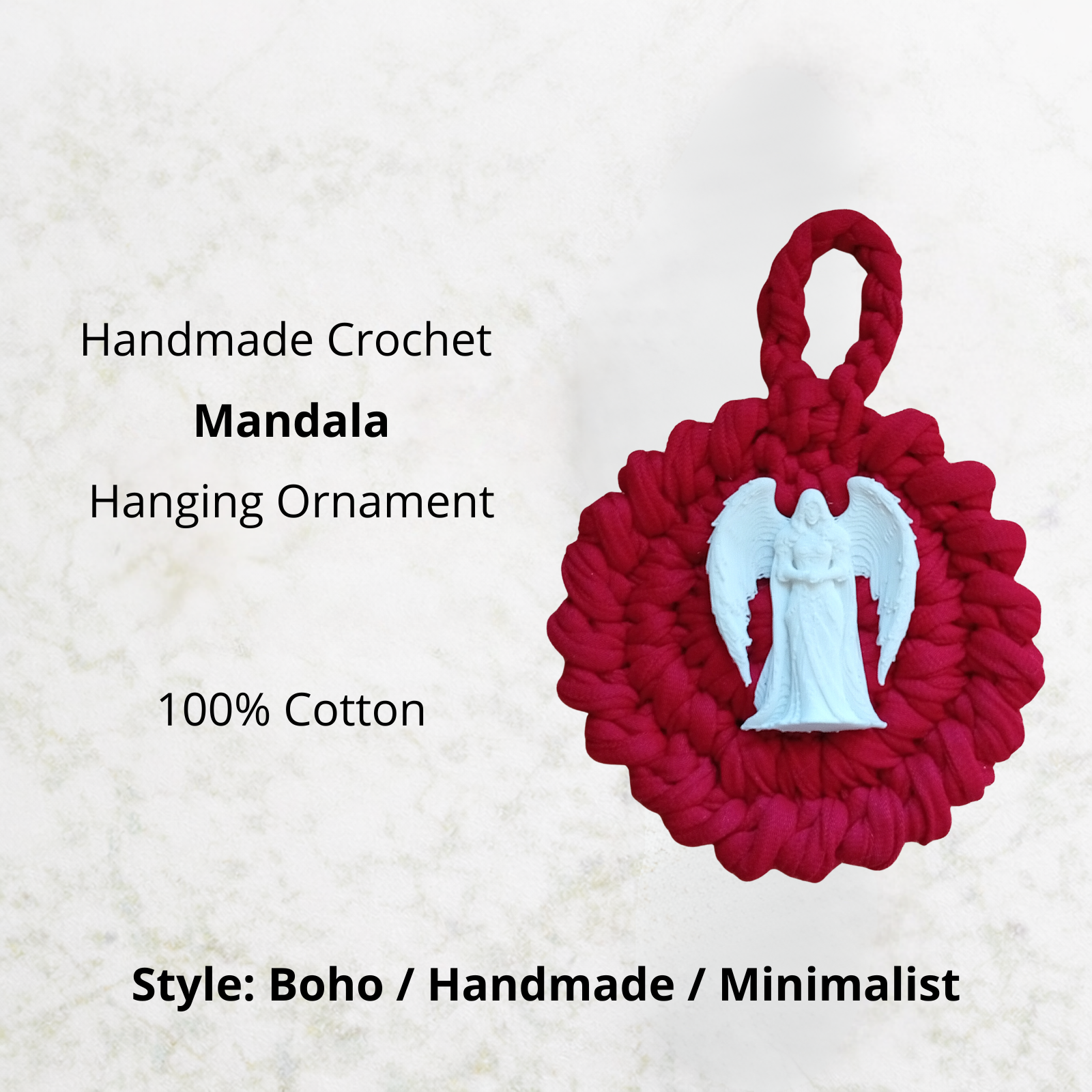 Handmade Crochet Mandala Hanging Ornament – Boho Car Mirror Charm, Cotton Wall Decor, Bag Accessory, Angel Pendant Gift