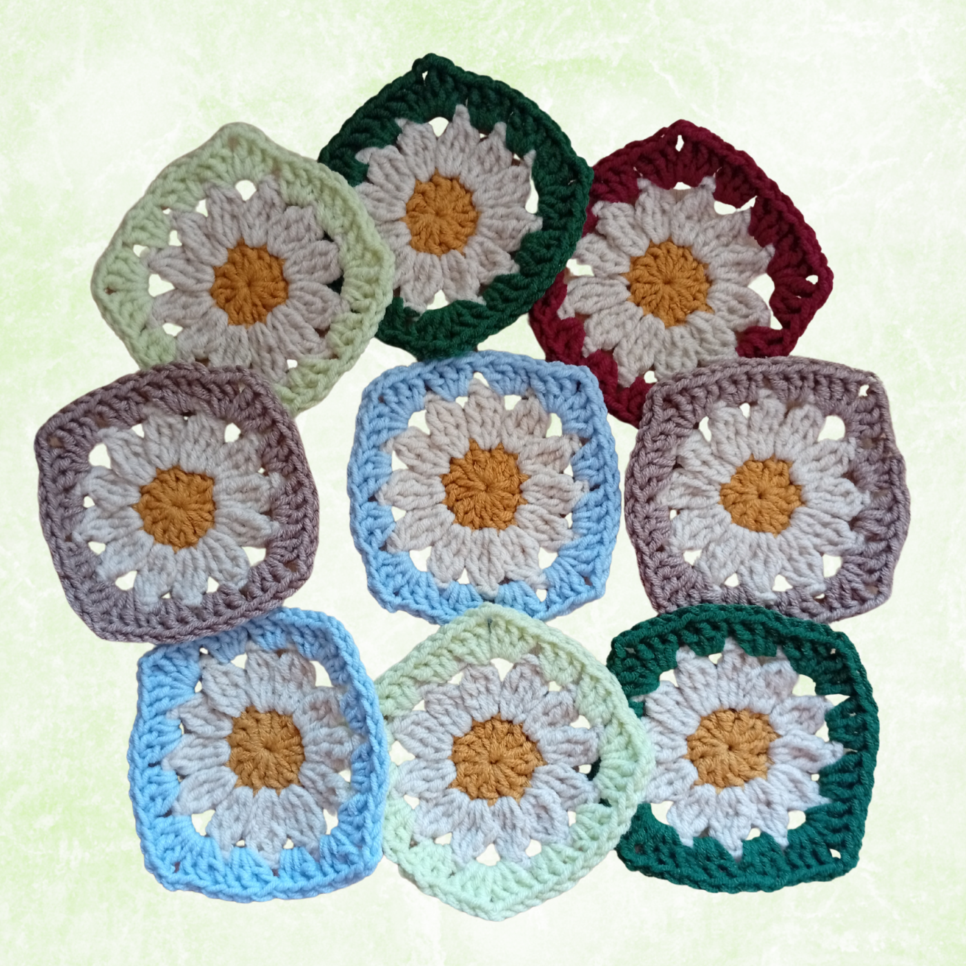10PCS Handmade Crochet Daisy Granny Squares 8x8cm – Assorted Random Colors Floral Motifs, Cotton Blend Appliques for Bags, DIY Crafts