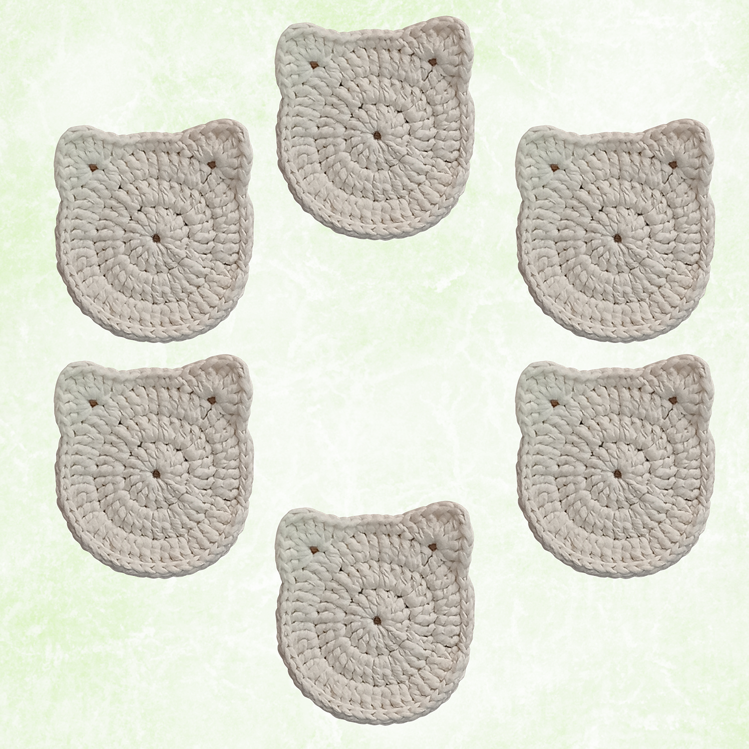 Handmade Crochet Cat Coasters – Set of 6