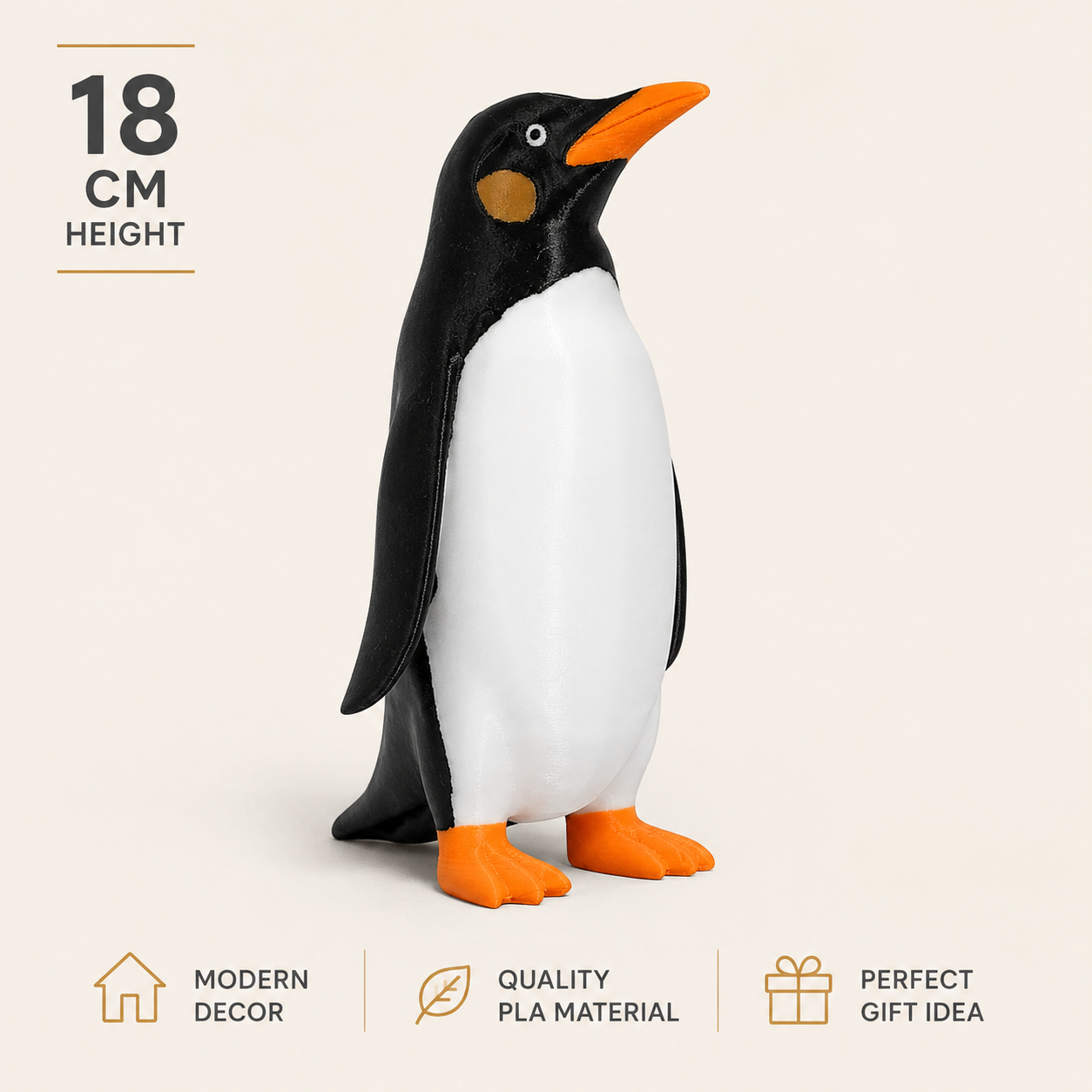 Modern Penguin Decorative Figurine – Minimalist Black & White Home Decor Statue – Cute Desk Ornament for Shelf, Living Room & Office – 18 cm