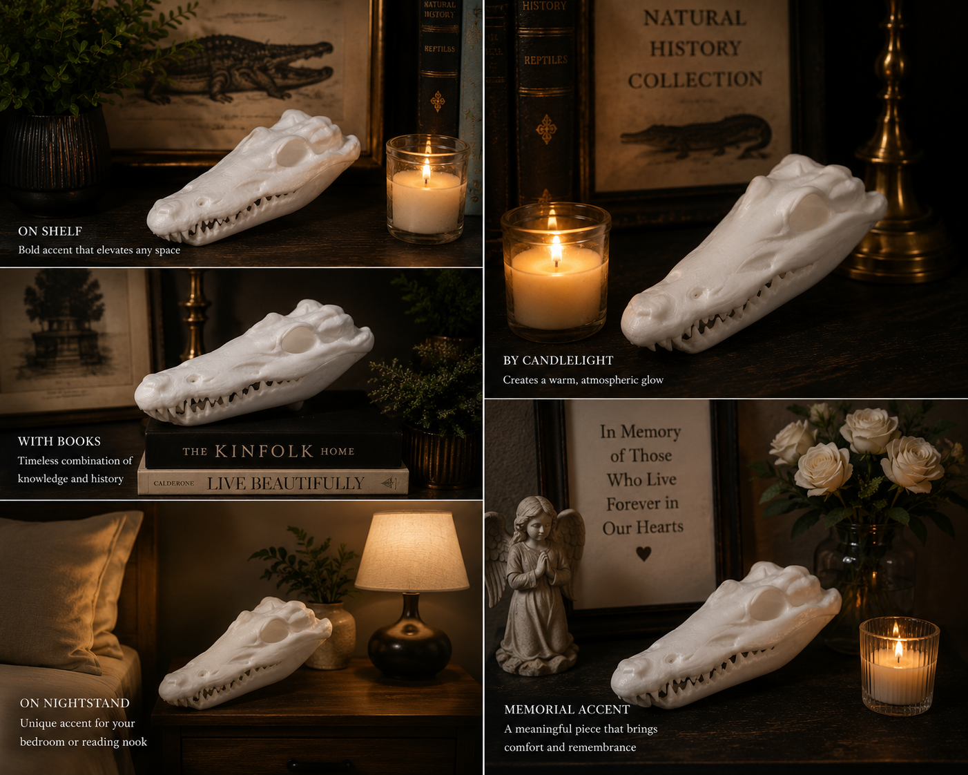 Crocodile Skull Sculpture – Modern Minimalist Animal Skull Decor, (20cm)