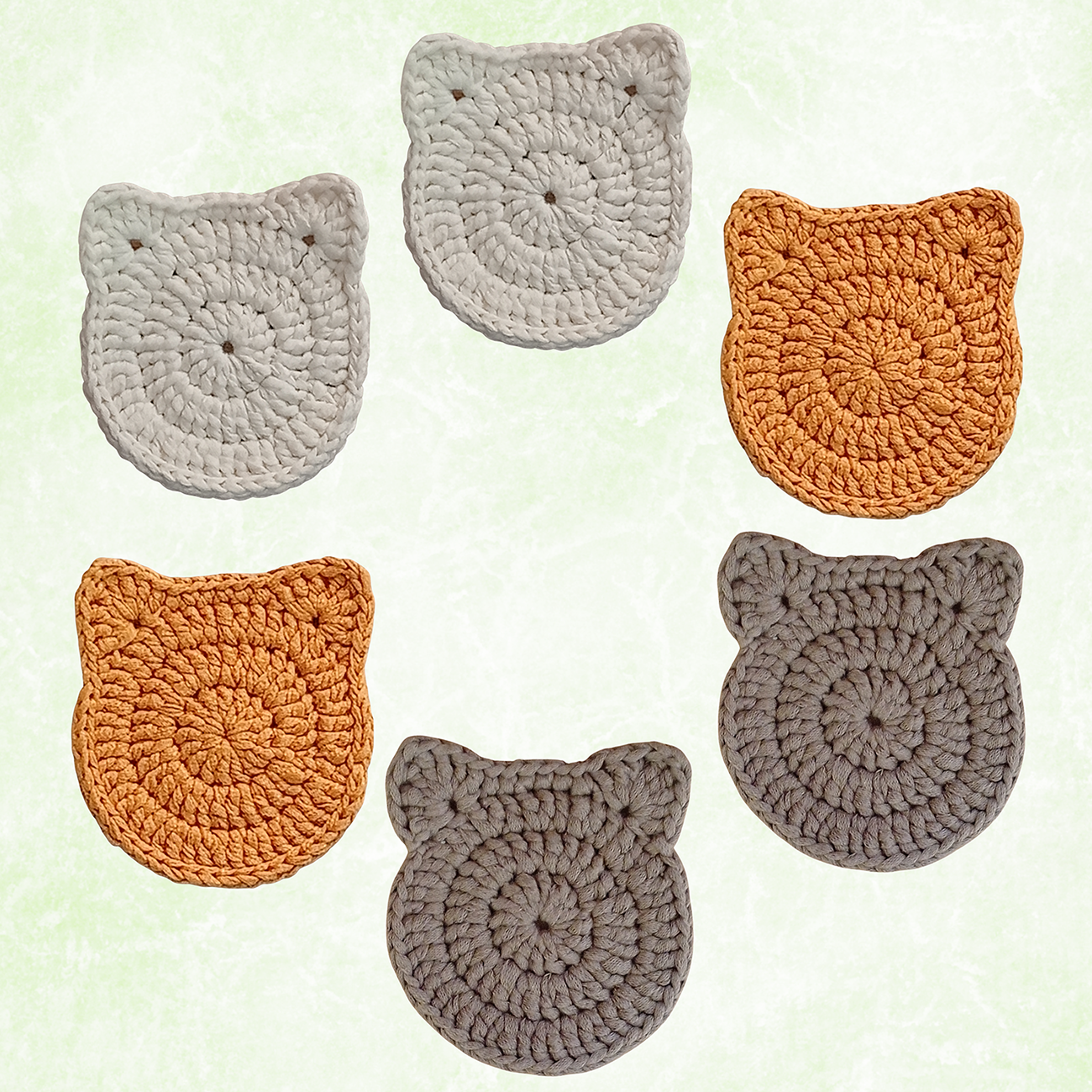 Handmade Crochet Cat Coasters – Set of 6