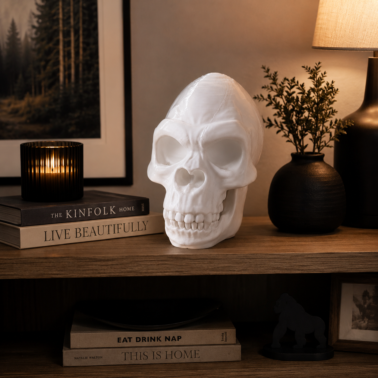 Gorilla Skull Sculpture – White Gothic Decor Statue,  (16cm)