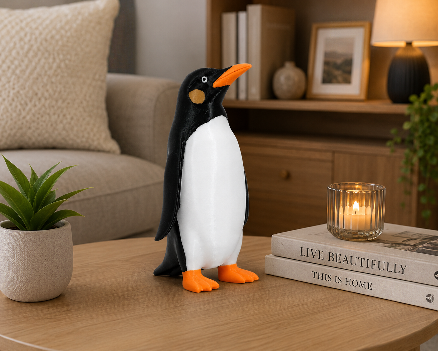 Modern Penguin Decorative Figurine – Minimalist Black & White Home Decor Statue – Cute Desk Ornament for Shelf, Living Room & Office – 18 cm