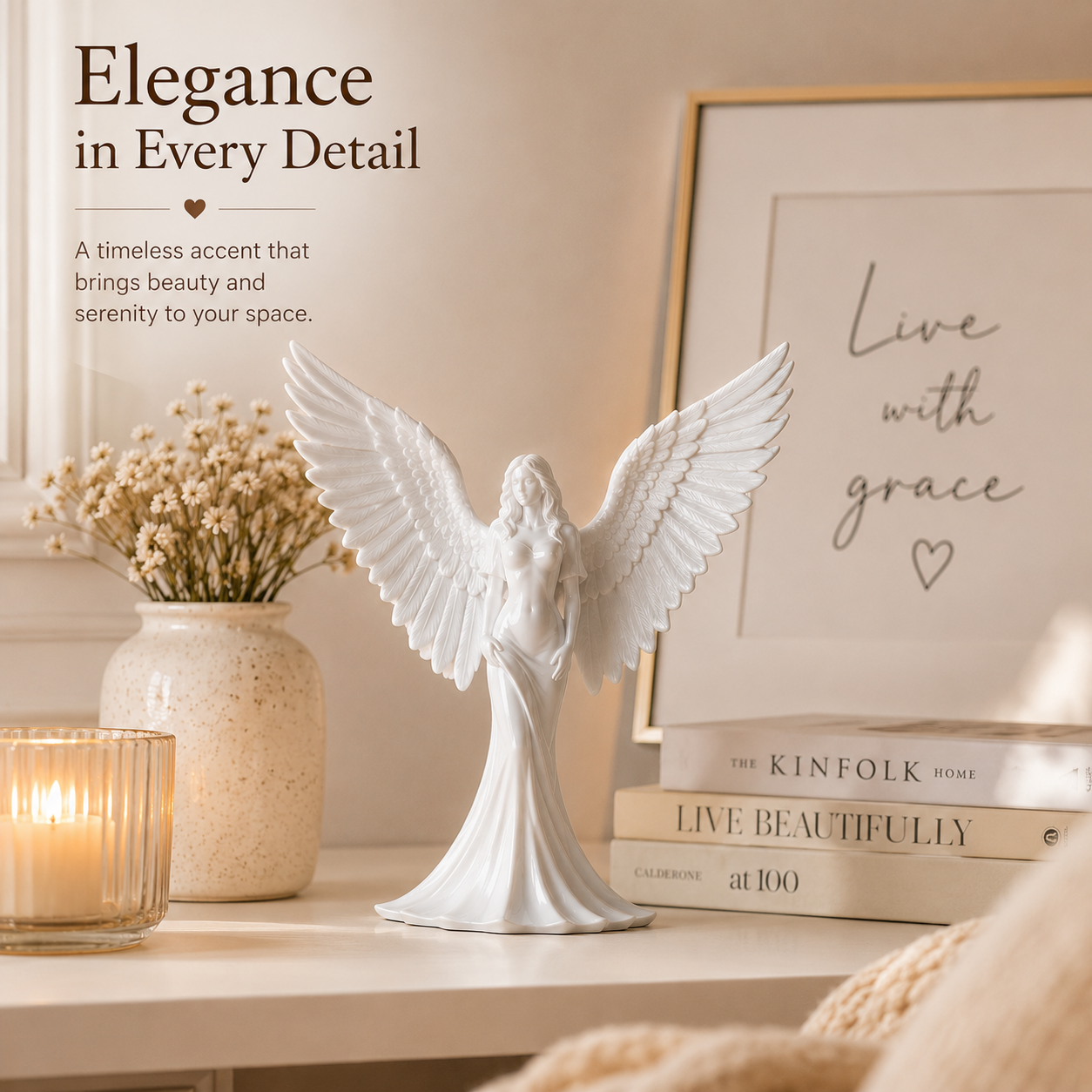 Elegant Angel Figurine with Wings – Modern Home Decor Statue , (16cm)