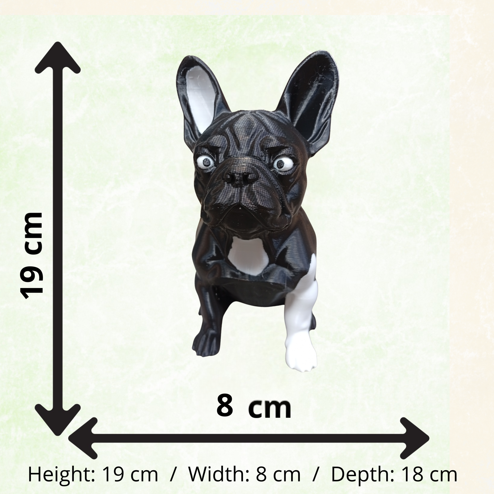 French Bulldog Decorative Figurine – Black & White 3D Printed Dog Statue – Modern Home Decor Ornament for Shelf, Desk, Living Room & Office – 19cm
