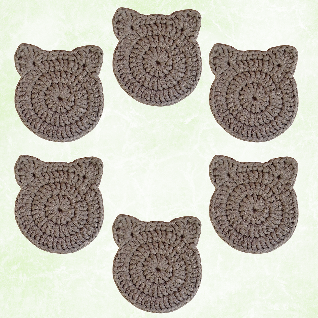 Handmade Crochet Cat Coasters – Set of 6