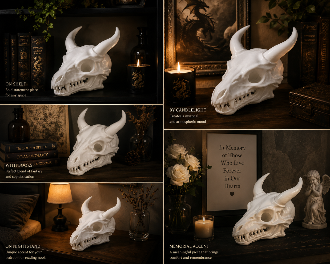 Big Dragon Skull Sculpture, White Minimalist Dragon Head Ornament, 16cm
