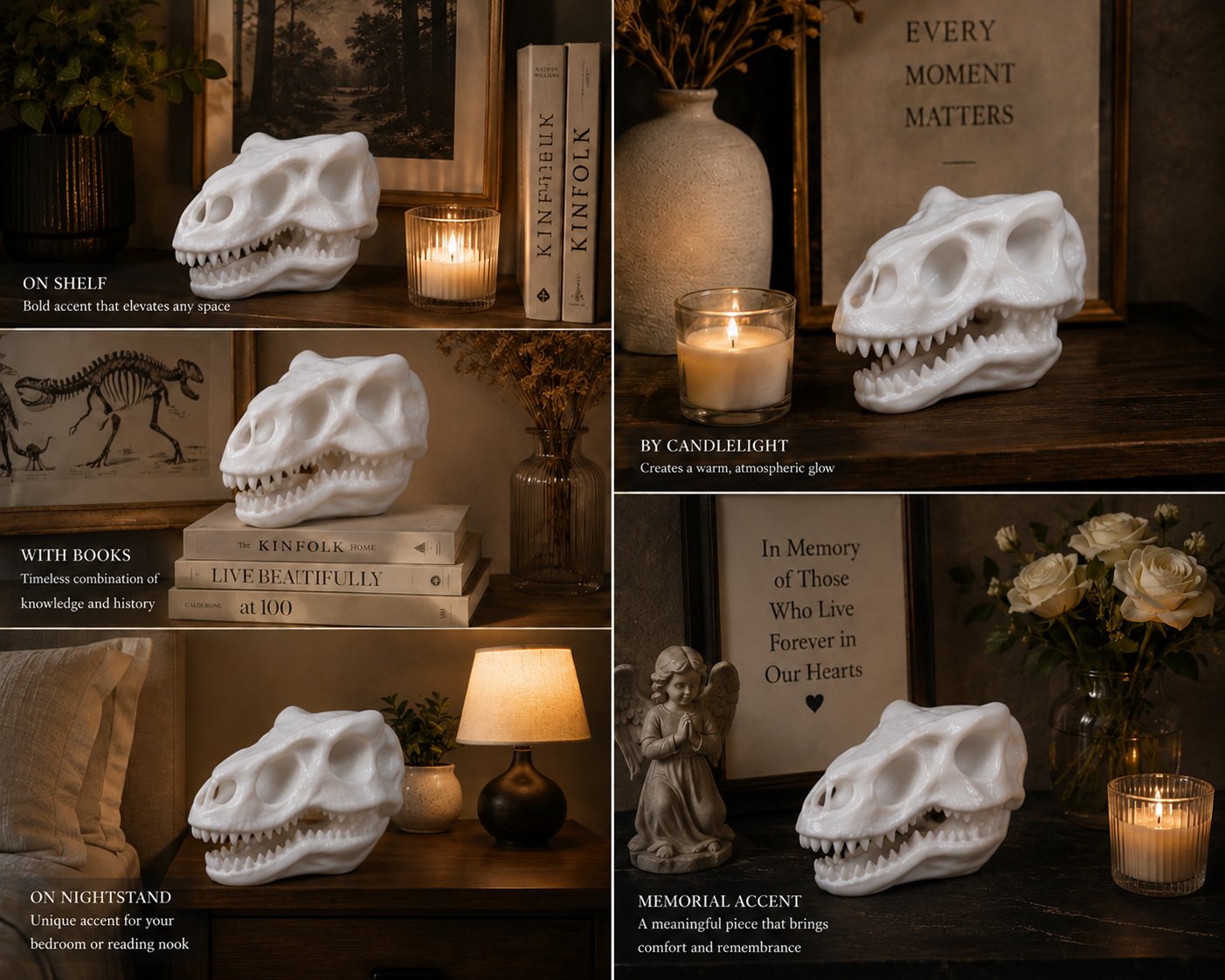 Dinosaur Skull Sculpture – Modern Prehistoric Decor Statue, (11cm)