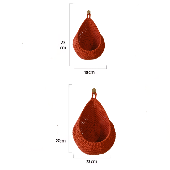 Handmade Crochet Wall Hanging Basket Set of 2 – Cotton Woven Fruit & Vegetable Storage Baskets